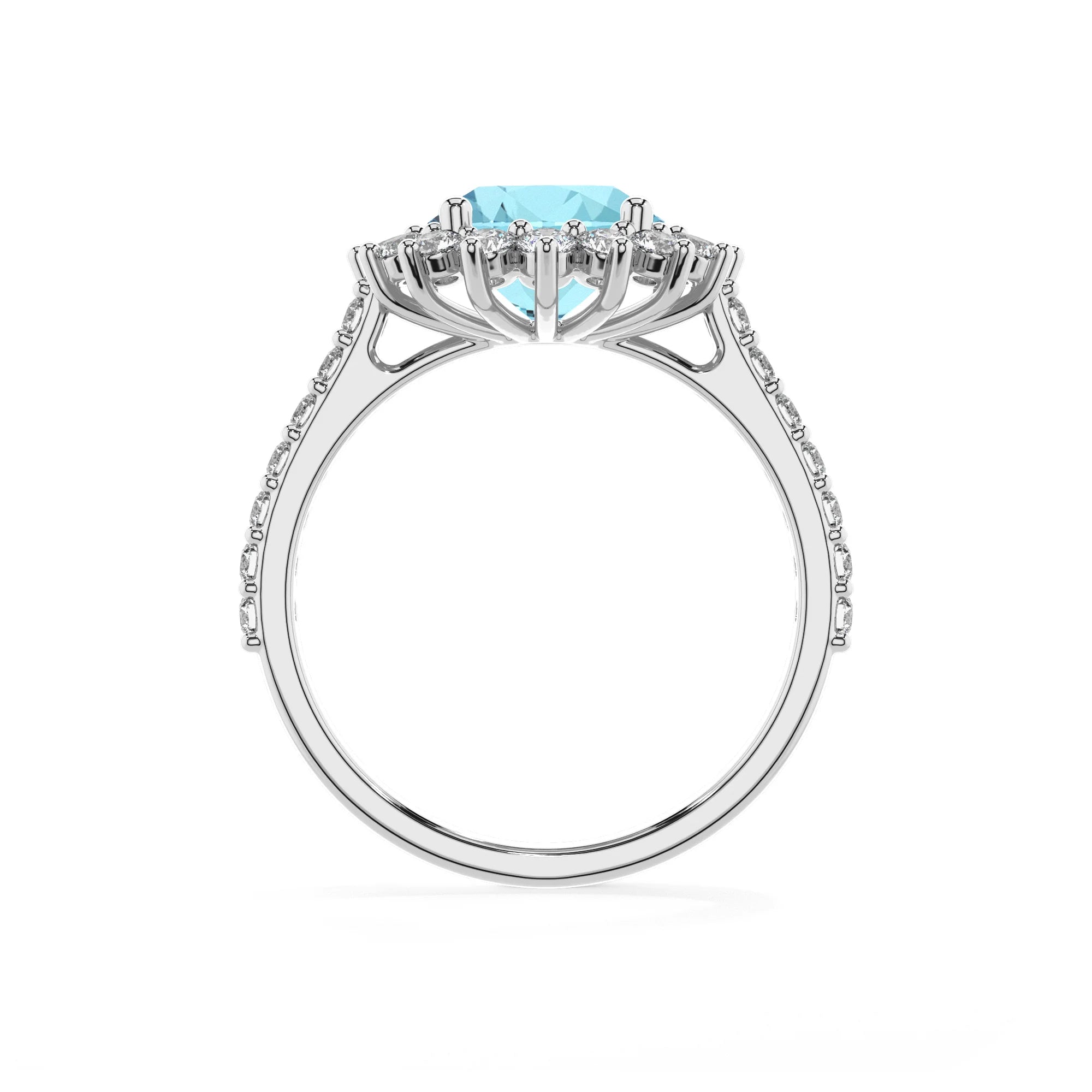 lab grown aquamarine round solitaire rings in sterling silver