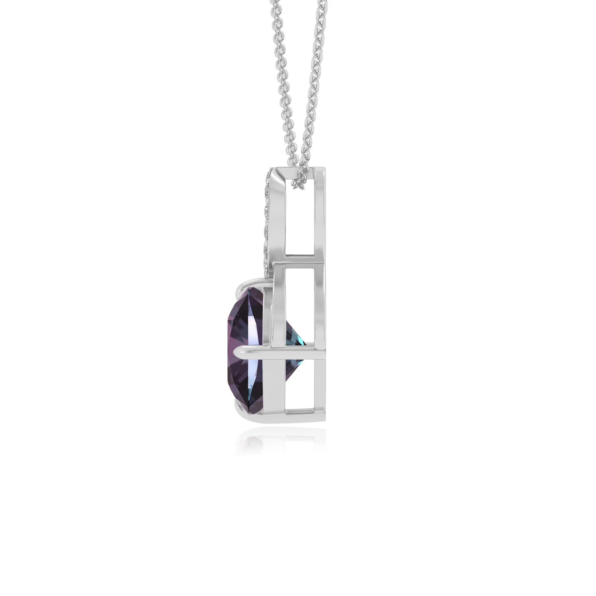 lab grown alexandrite cushion infinity necklaces in platinum