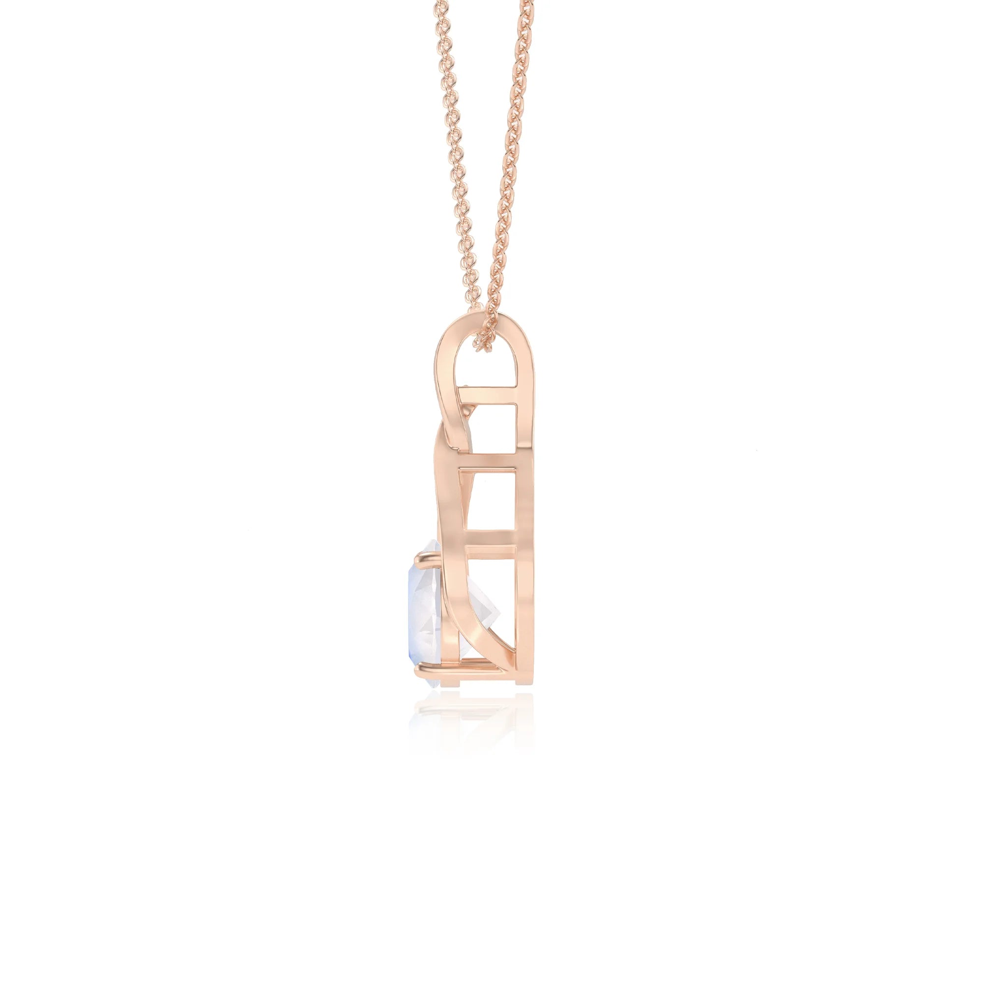 natural rainbow-moonstone round solitaire necklaces in rose gold