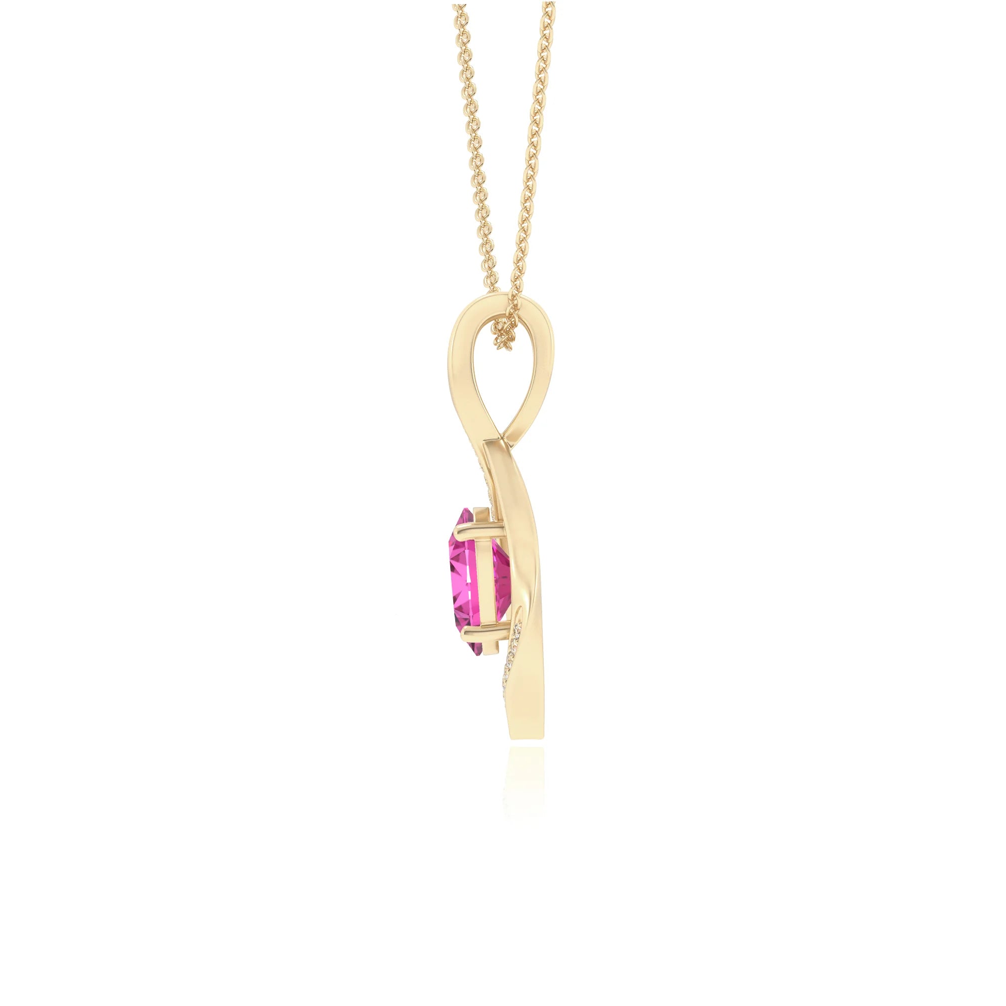 lab grown pink-sapphire oval solitaire necklaces in yellow gold