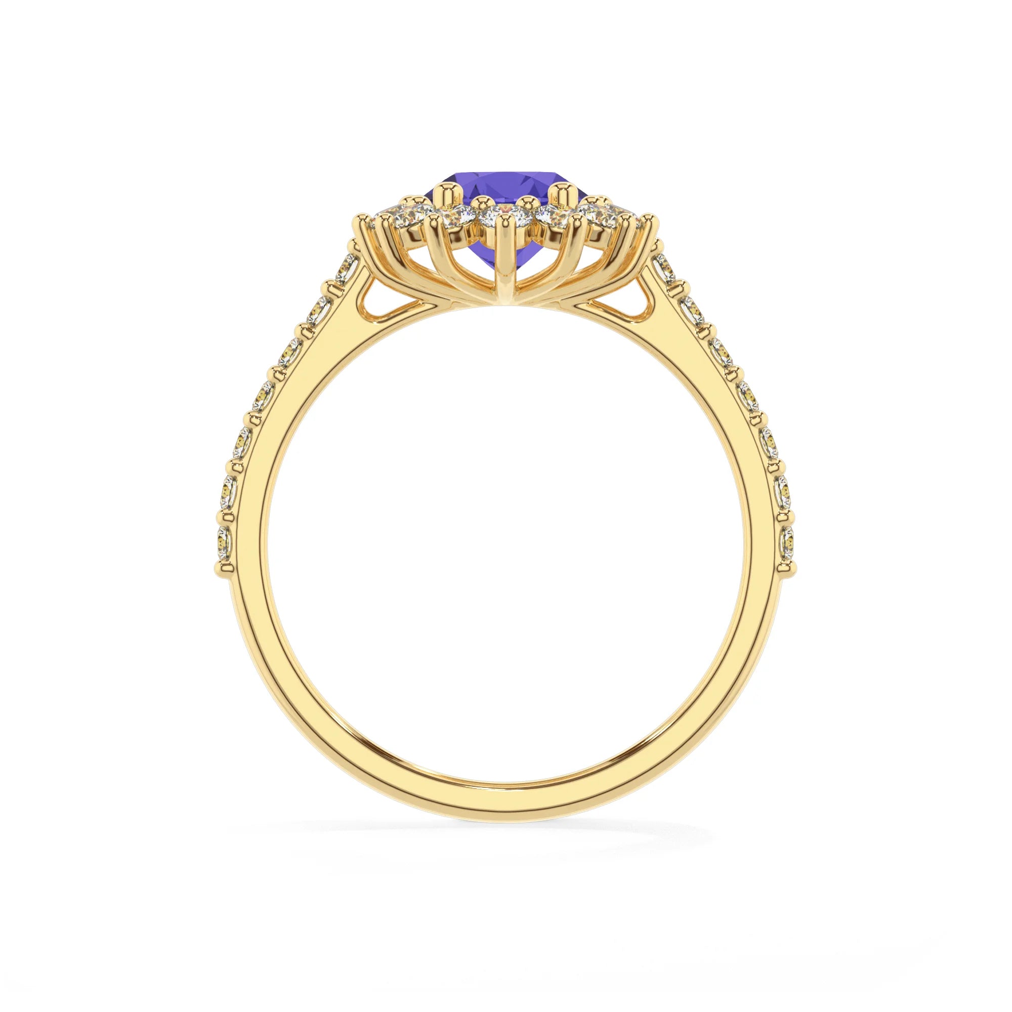 lab grown tanzanite oval solitaire rings in yellow gold