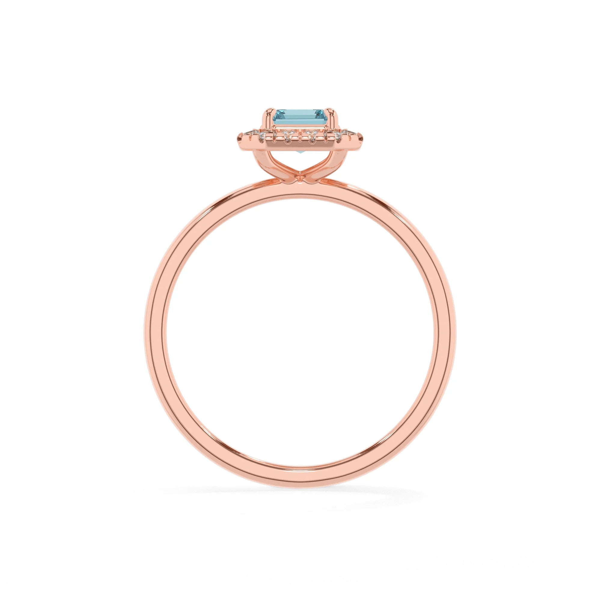 lab grown aquamarine emerald cut solitaire rings in rose gold