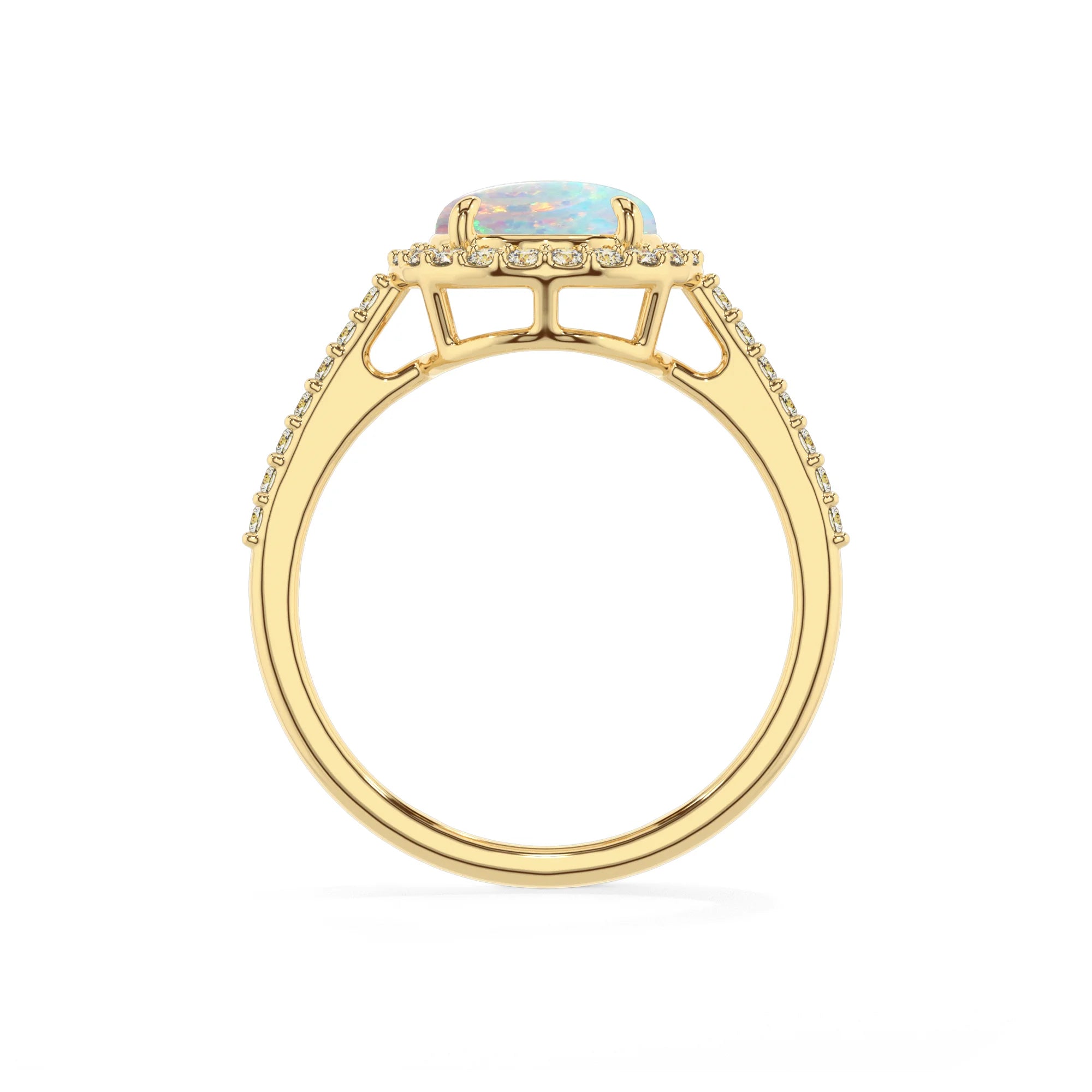 lab grown opal round solitaire rings in yellow gold