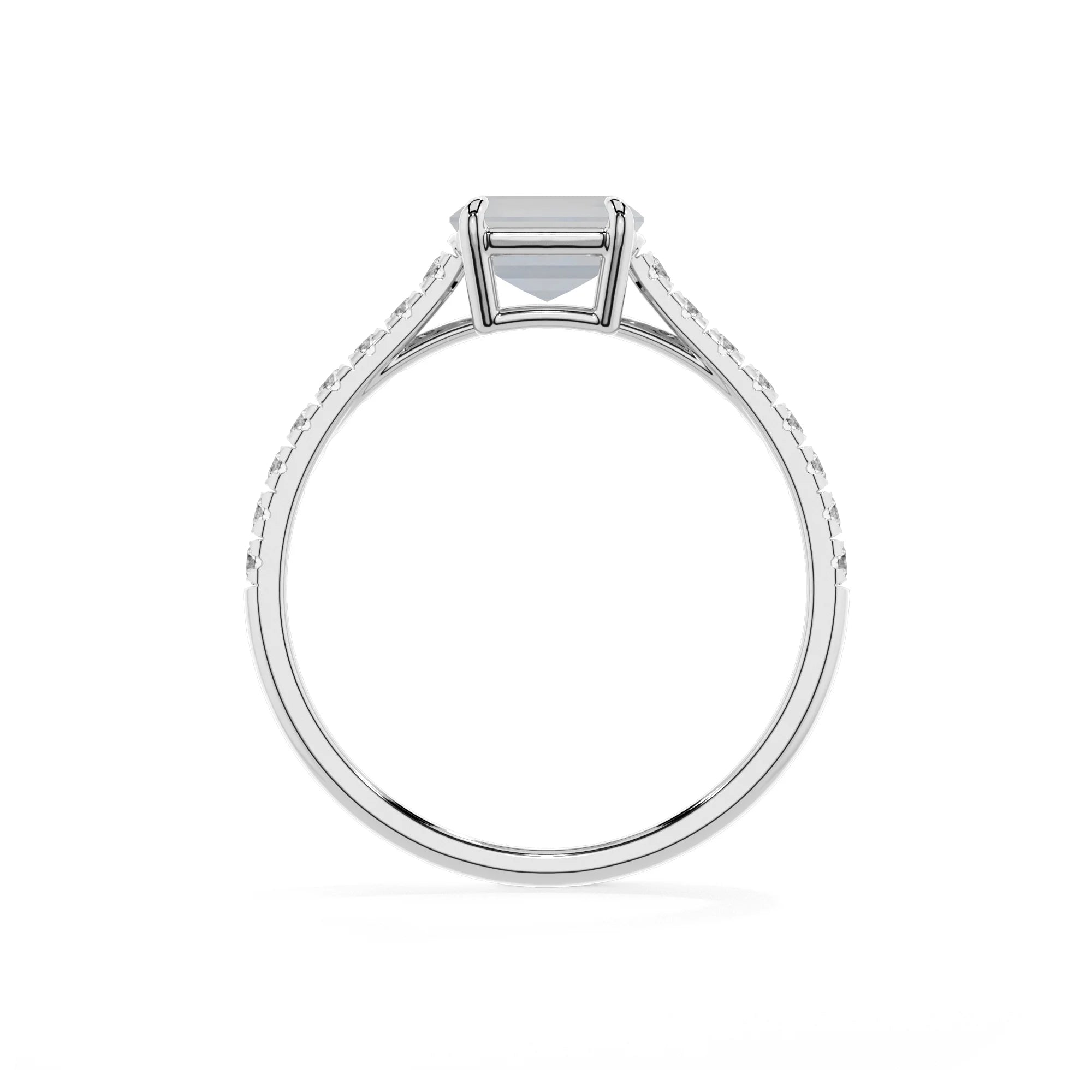 natural rainbow-moonstone emerald cut half eternity solitaire engagement rings in white gold