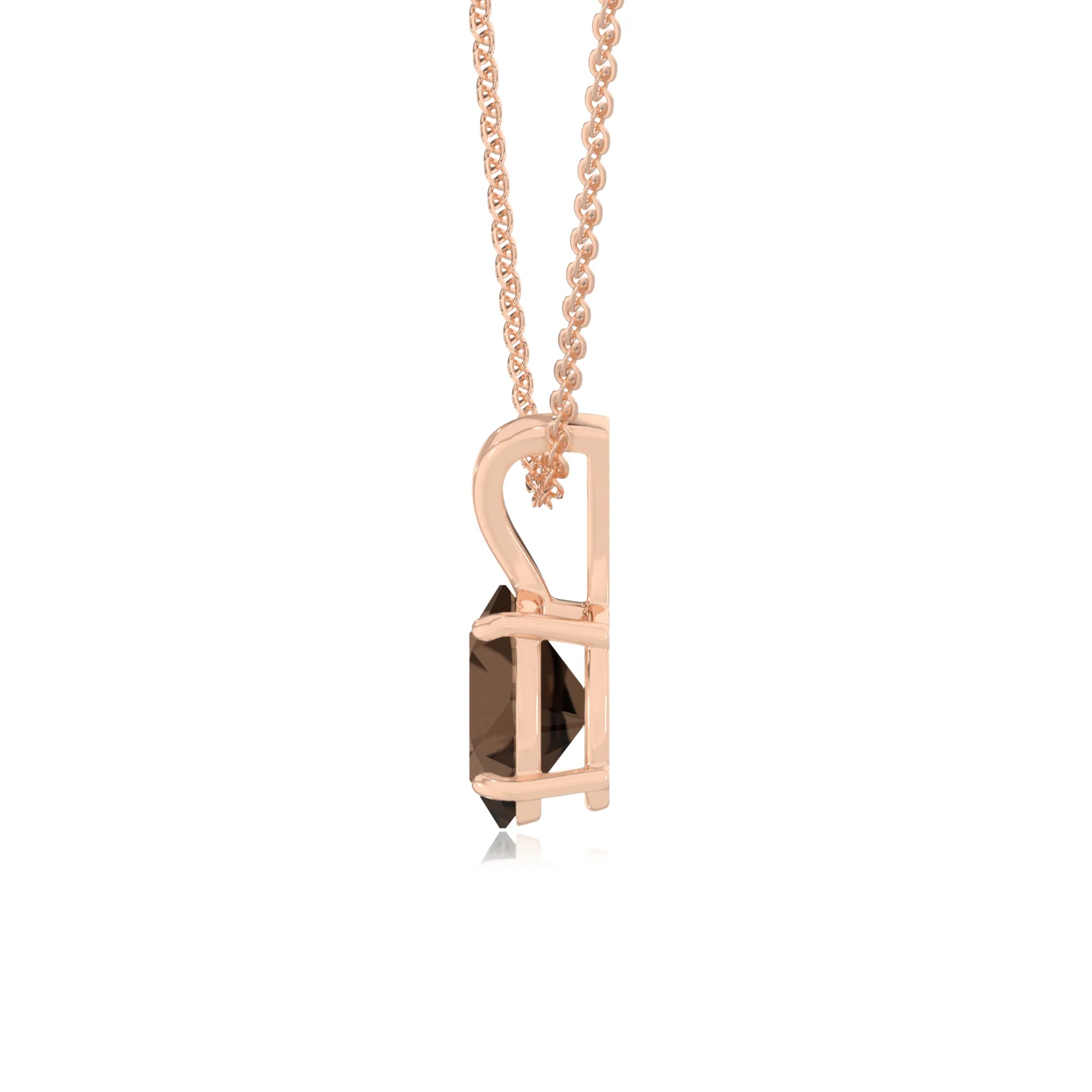 natural smoky-quartz oval solitaire v-bale necklaces in rose gold