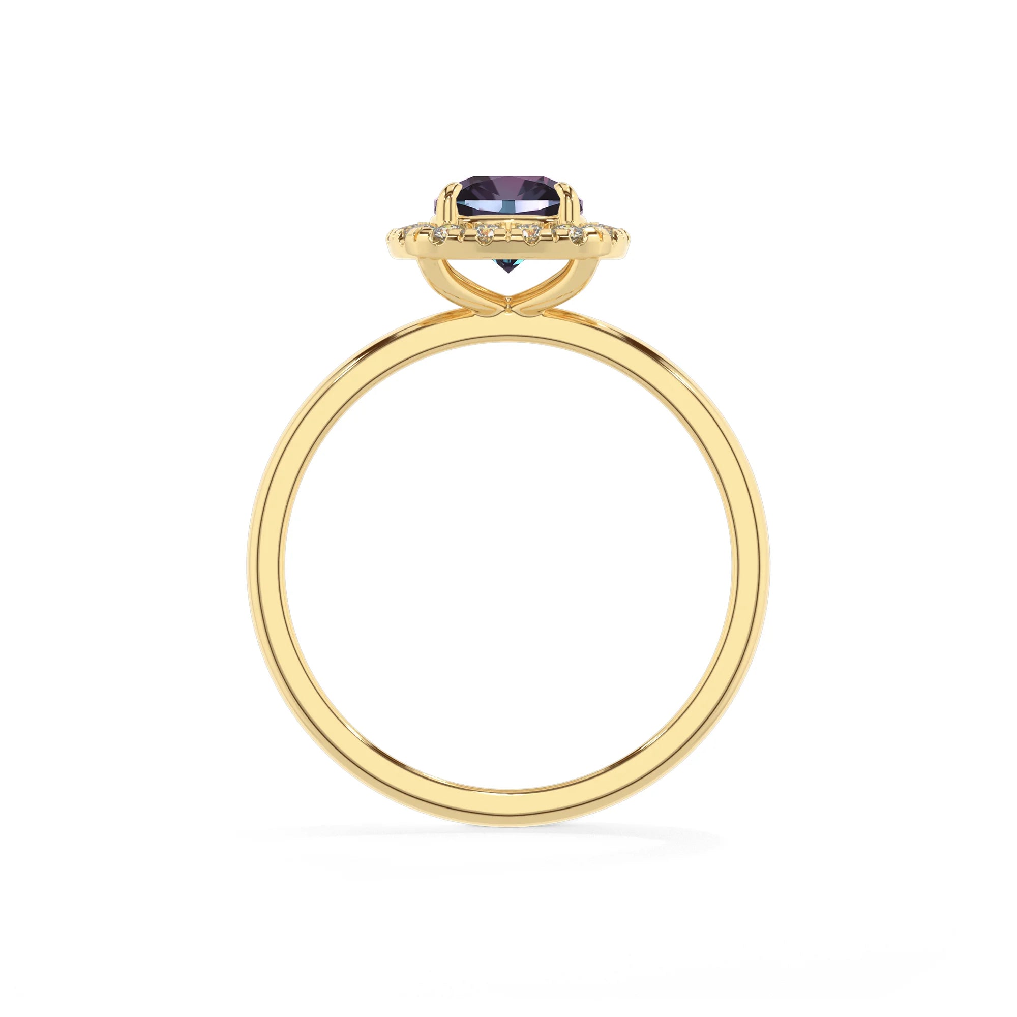lab grown alexandrite cushion solitaire rings in yellow gold
