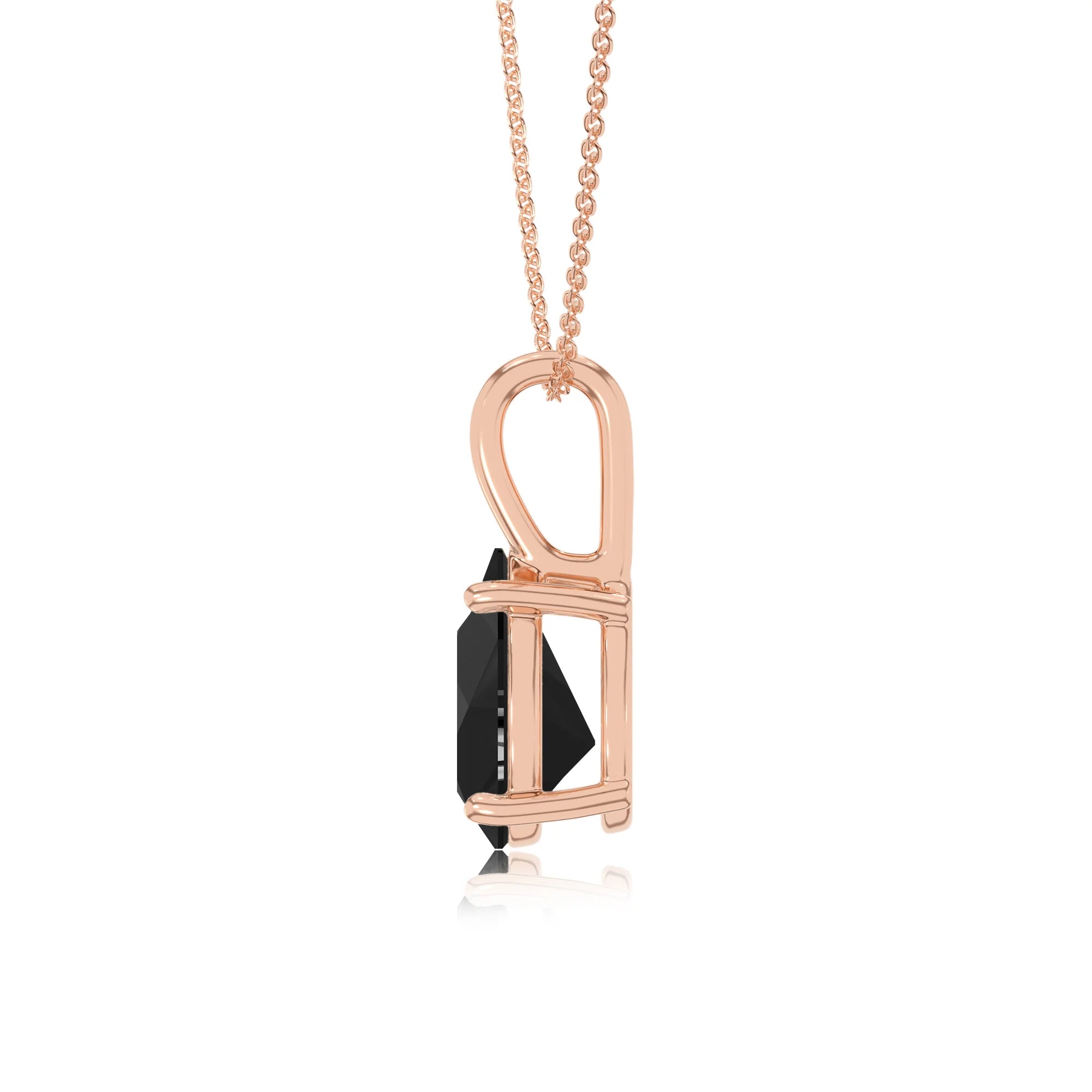 natural black-onyx pear solitaire necklaces in rose gold