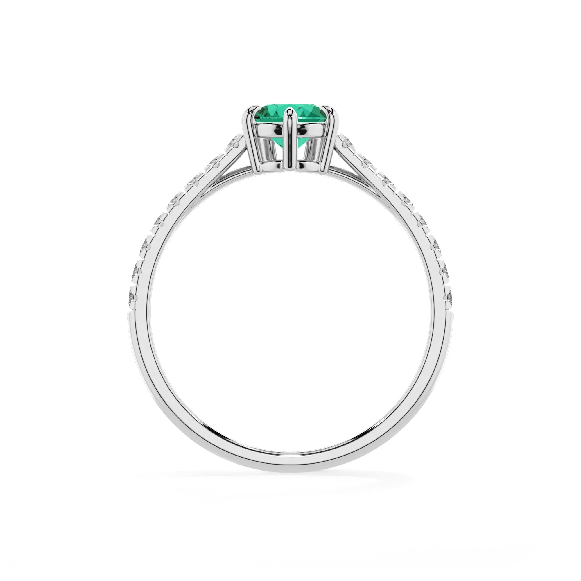 lab grown emerald pear half eternity solitaire engagement rings in white gold
