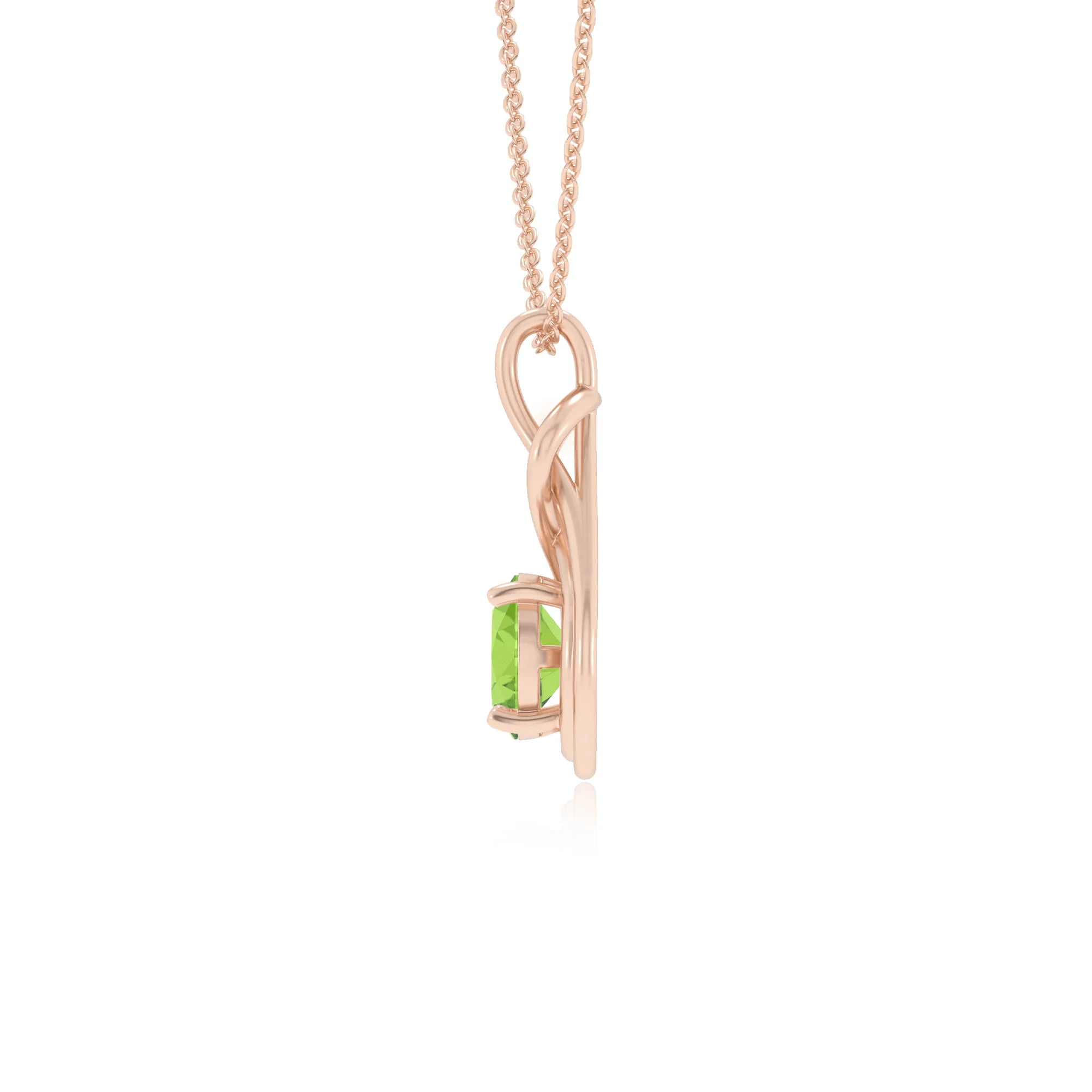 natural peridot round solitaire necklaces in rose gold