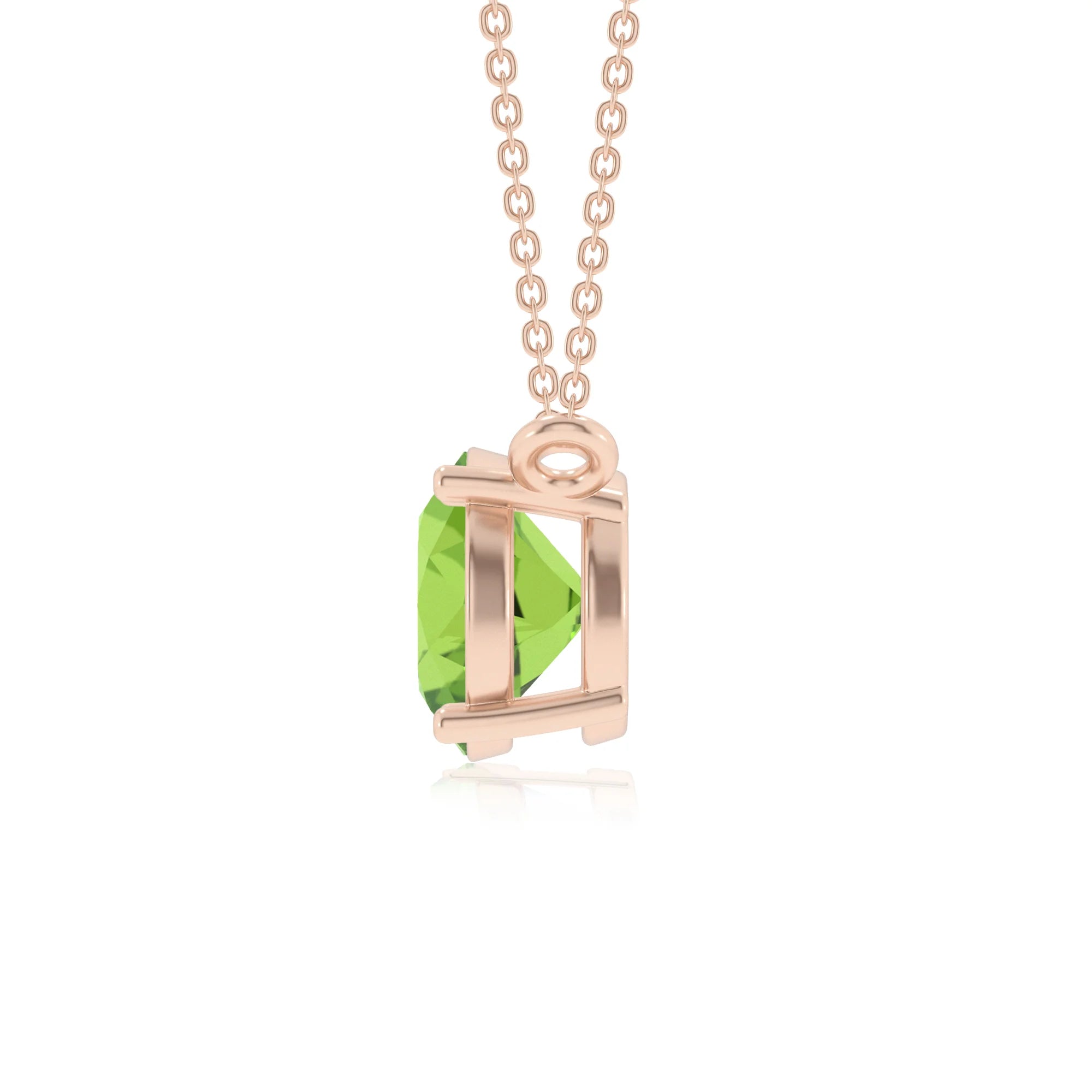 natural peridot round solitaire necklaces in rose gold