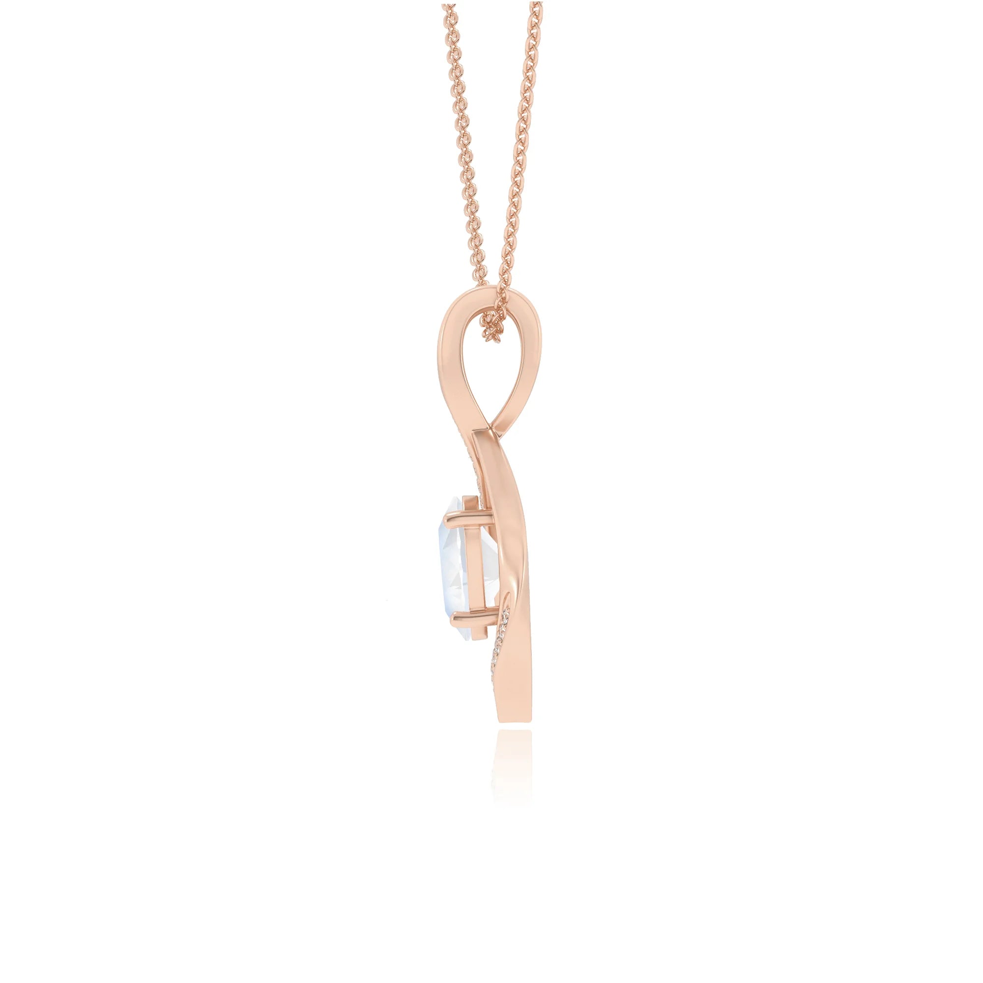 natural rainbow-moonstone oval solitaire necklaces in rose gold