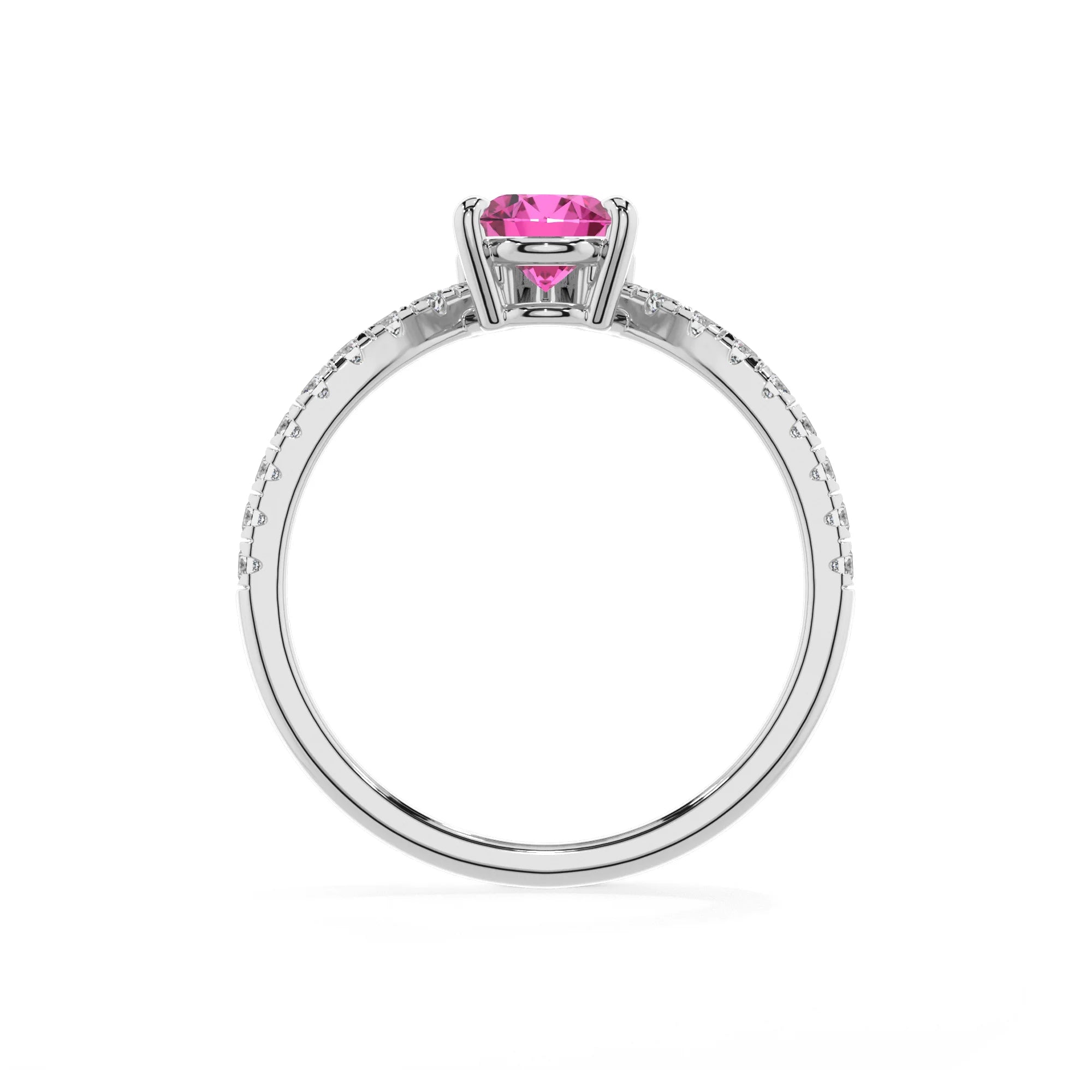 lab grown pink-sapphire pear solitaire rings in sterling silver