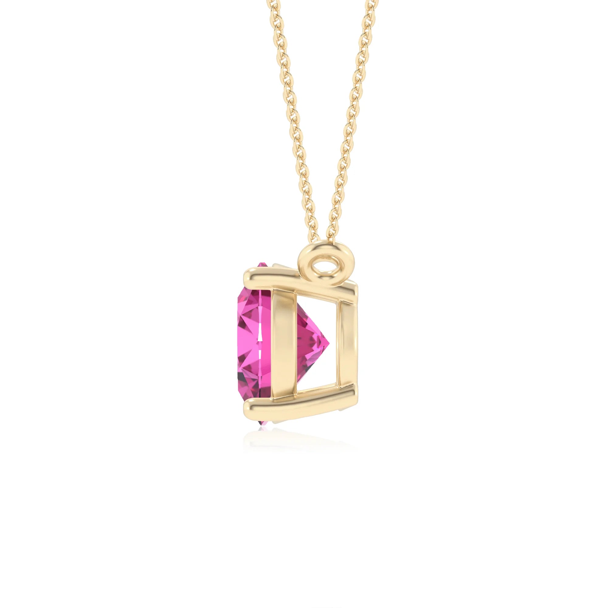 lab grown pink-sapphire oval solitaire necklaces in yellow gold