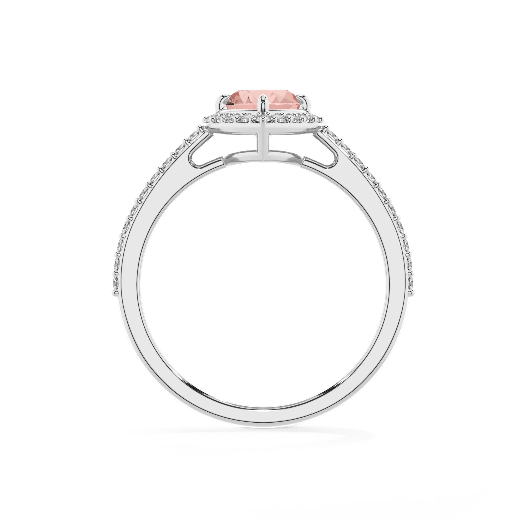 lab grown morganite heart solitaire rings in sterling silver