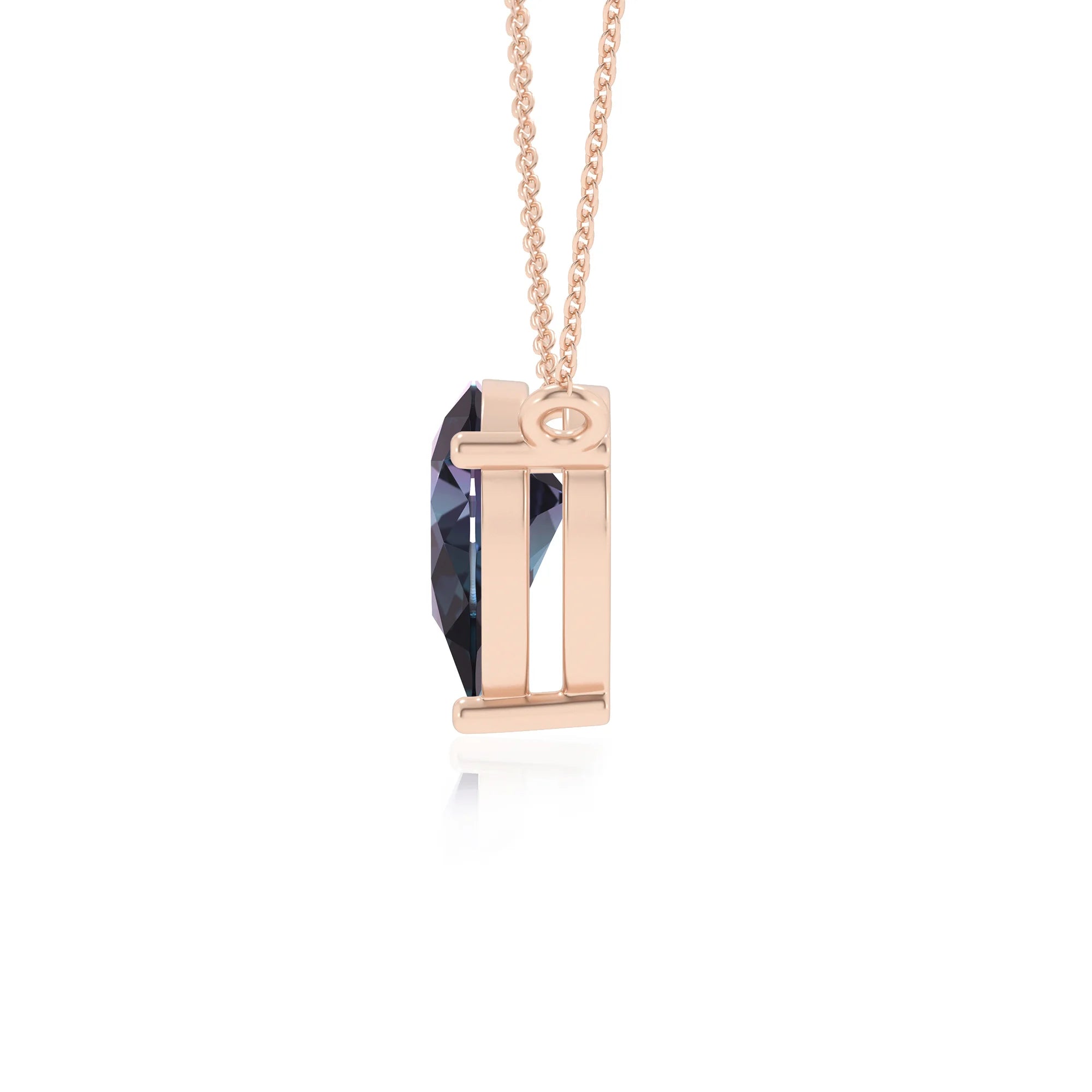 lab grown alexandrite pear solitaire necklaces in rose gold
