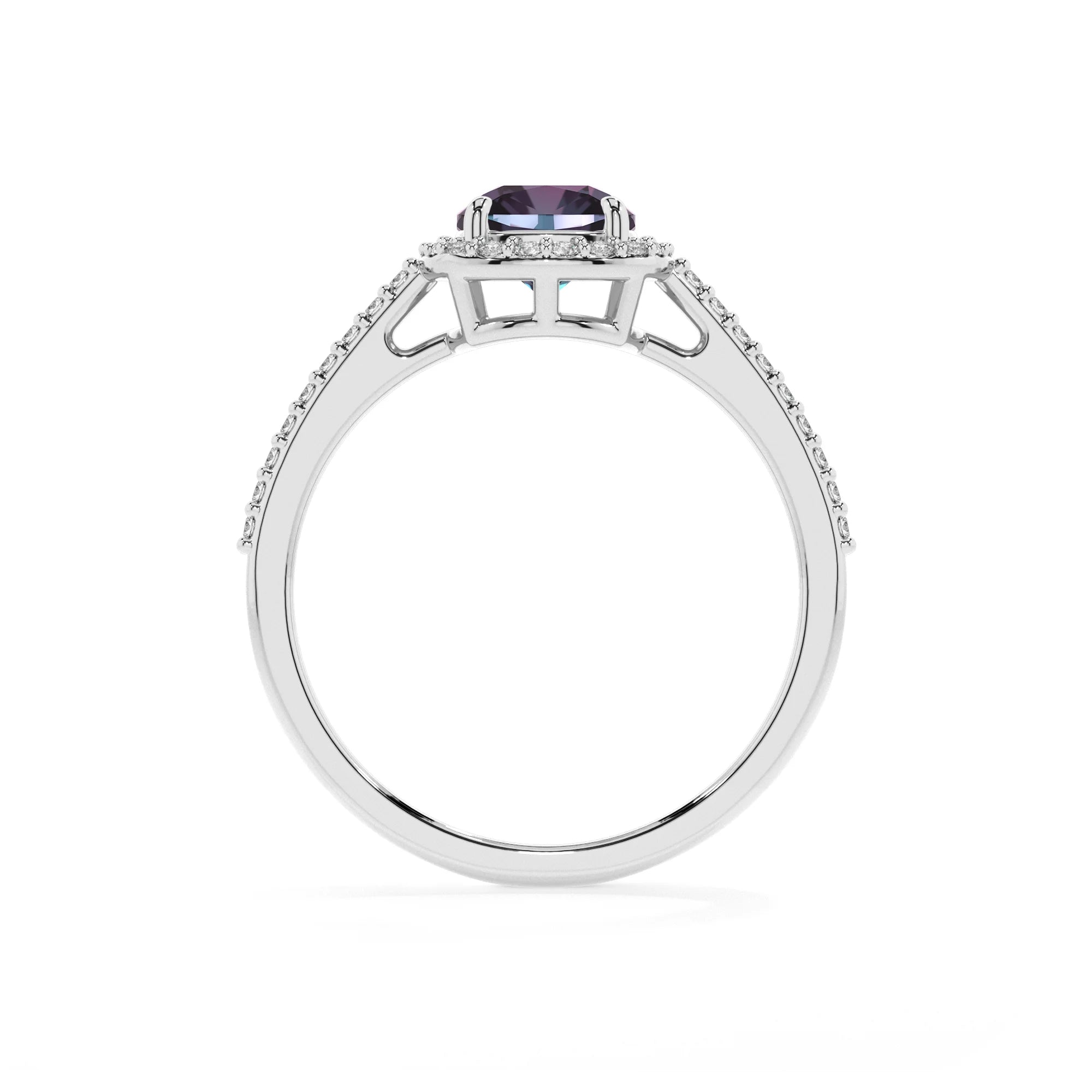lab grown alexandrite cushion solitaire rings in sterling silver