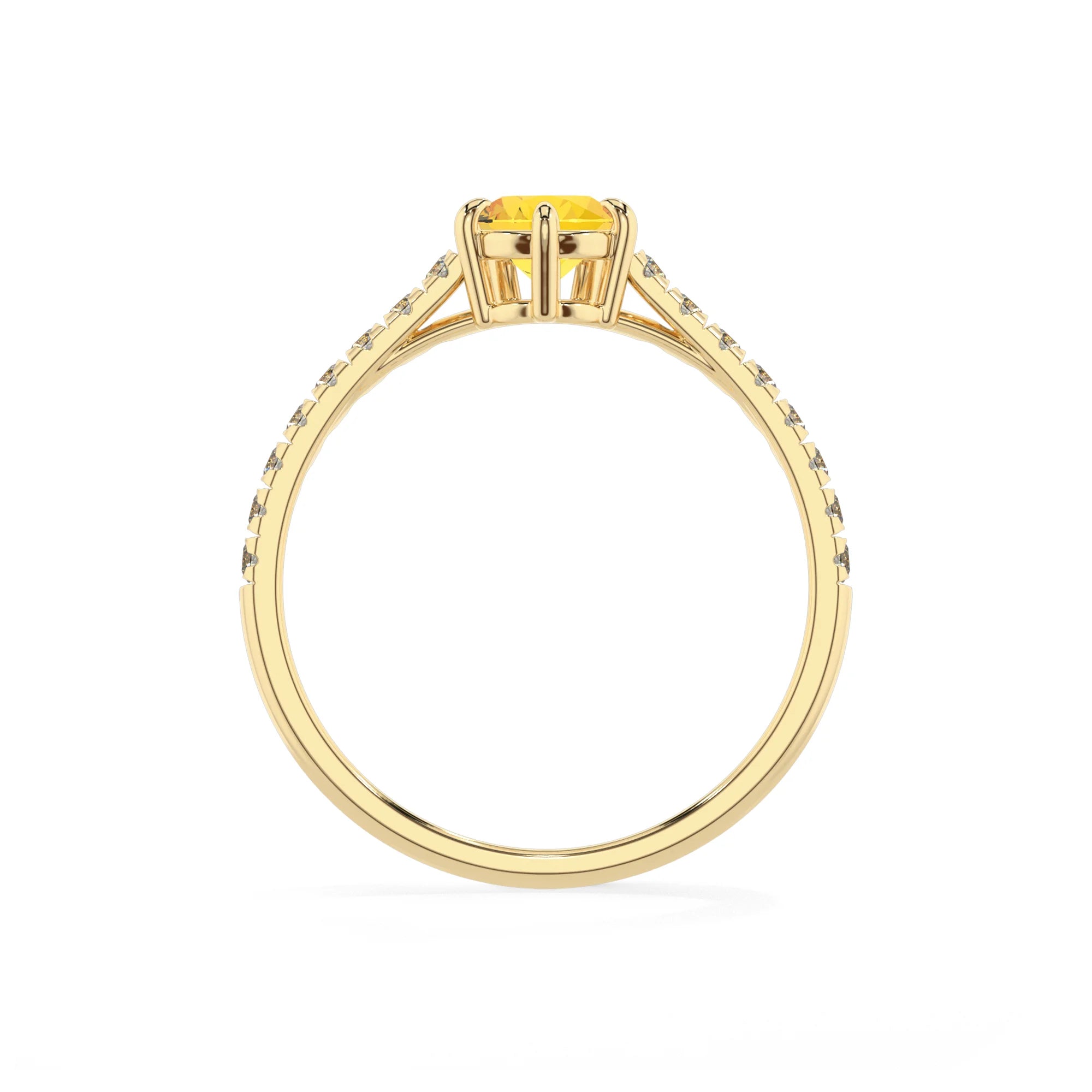 lab grown yellow-sapphire pear half eternity solitaire engagement rings in yellow gold