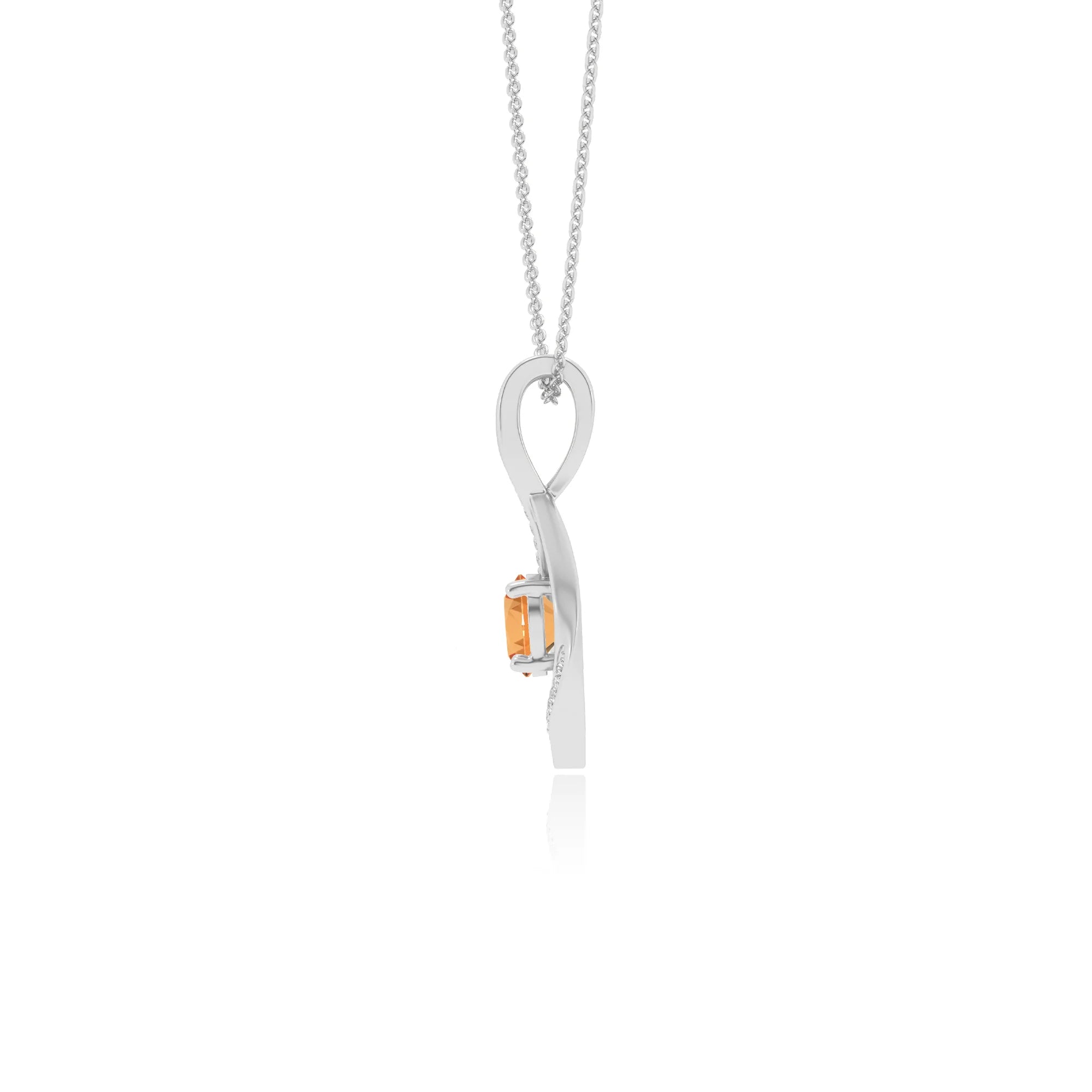 lab grown citrine round solitaire necklaces in white gold