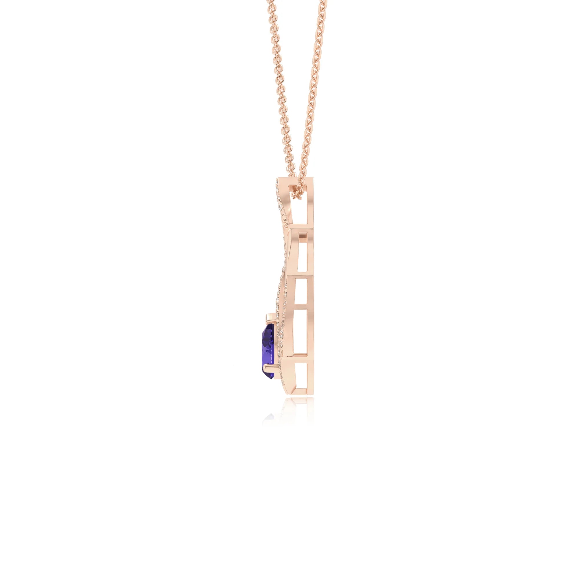 lab grown tanzanite pear solitaire necklaces in rose gold