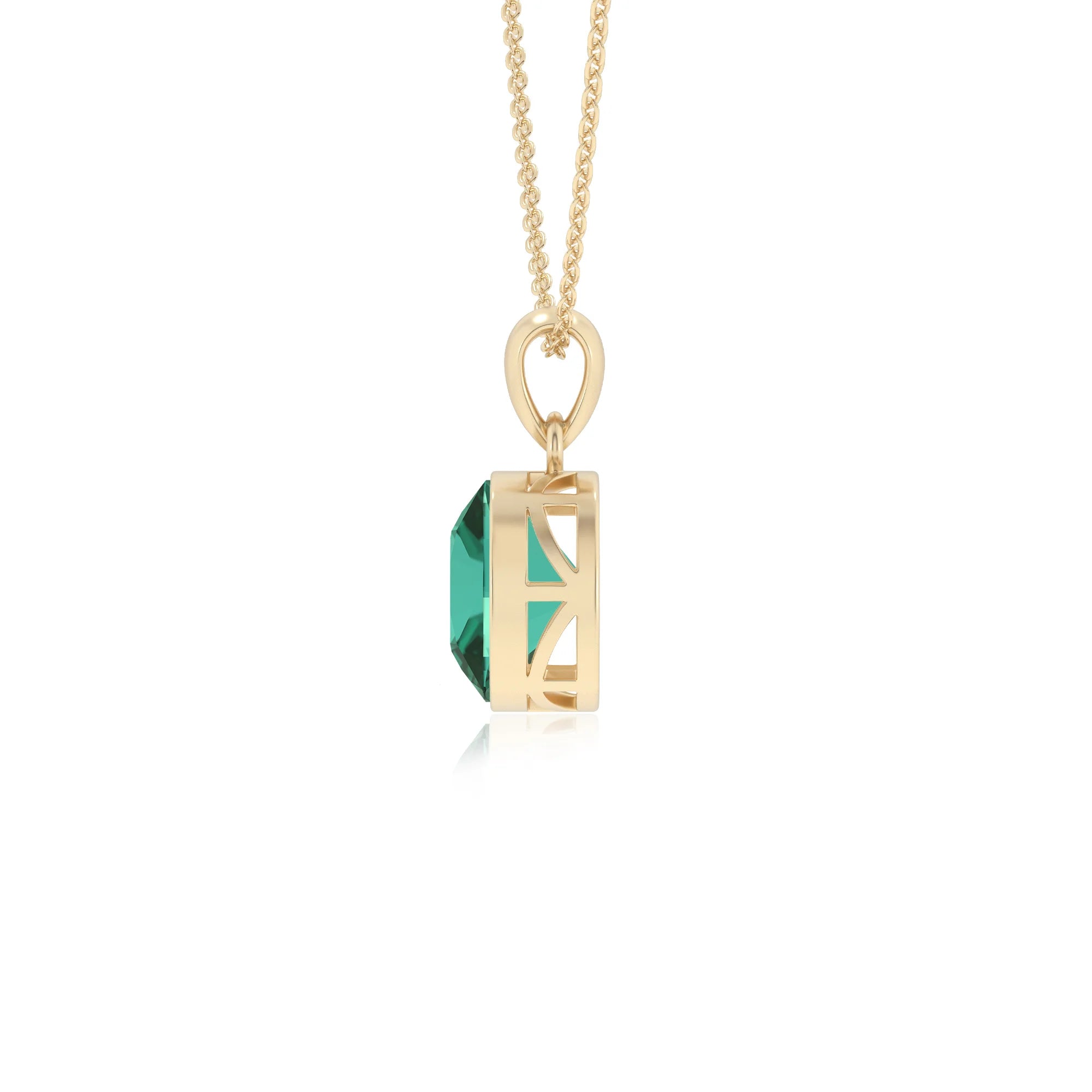lab grown emerald cushion solitaire necklaces in yellow gold