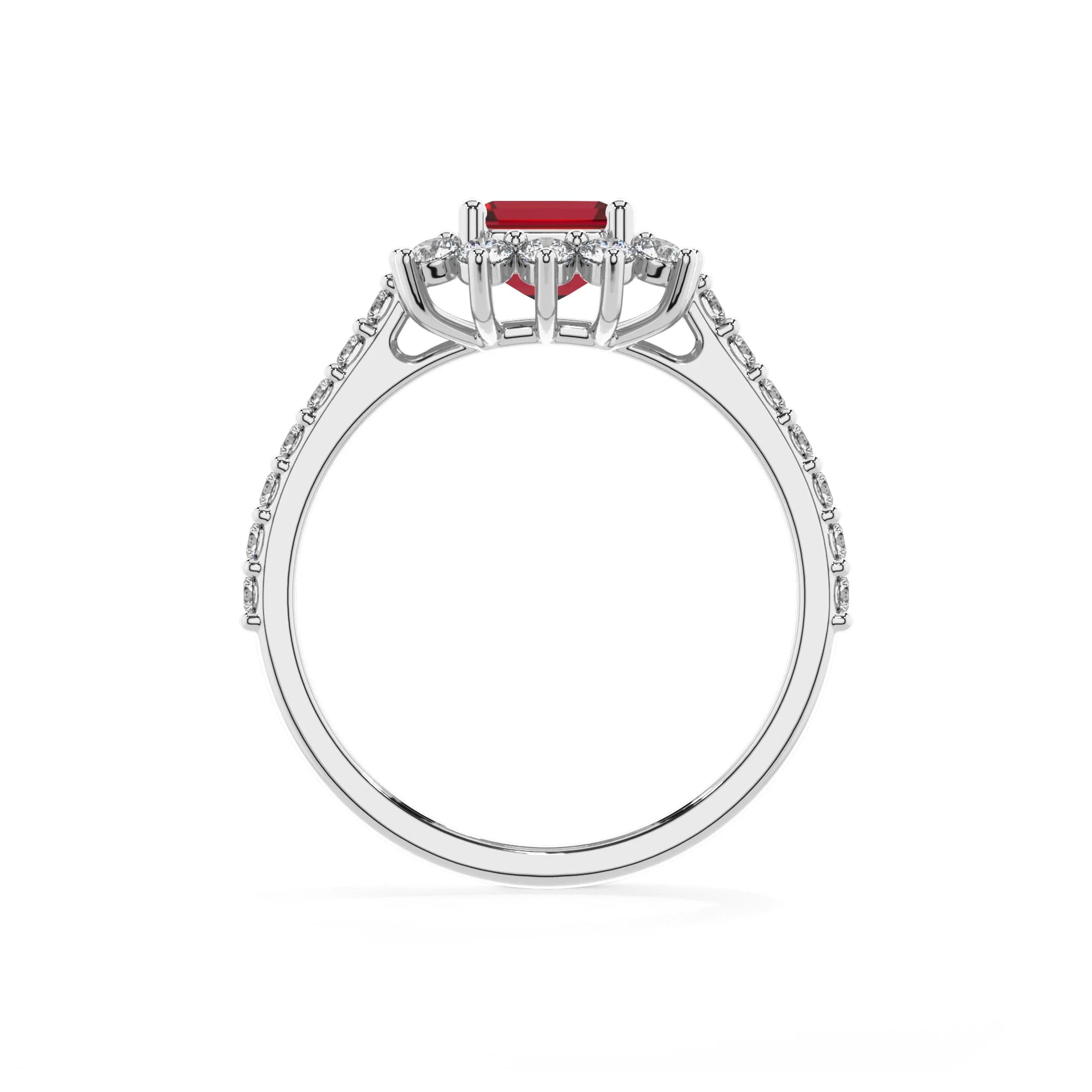 lab grown ruby emerald cut solitaire rings in platinum