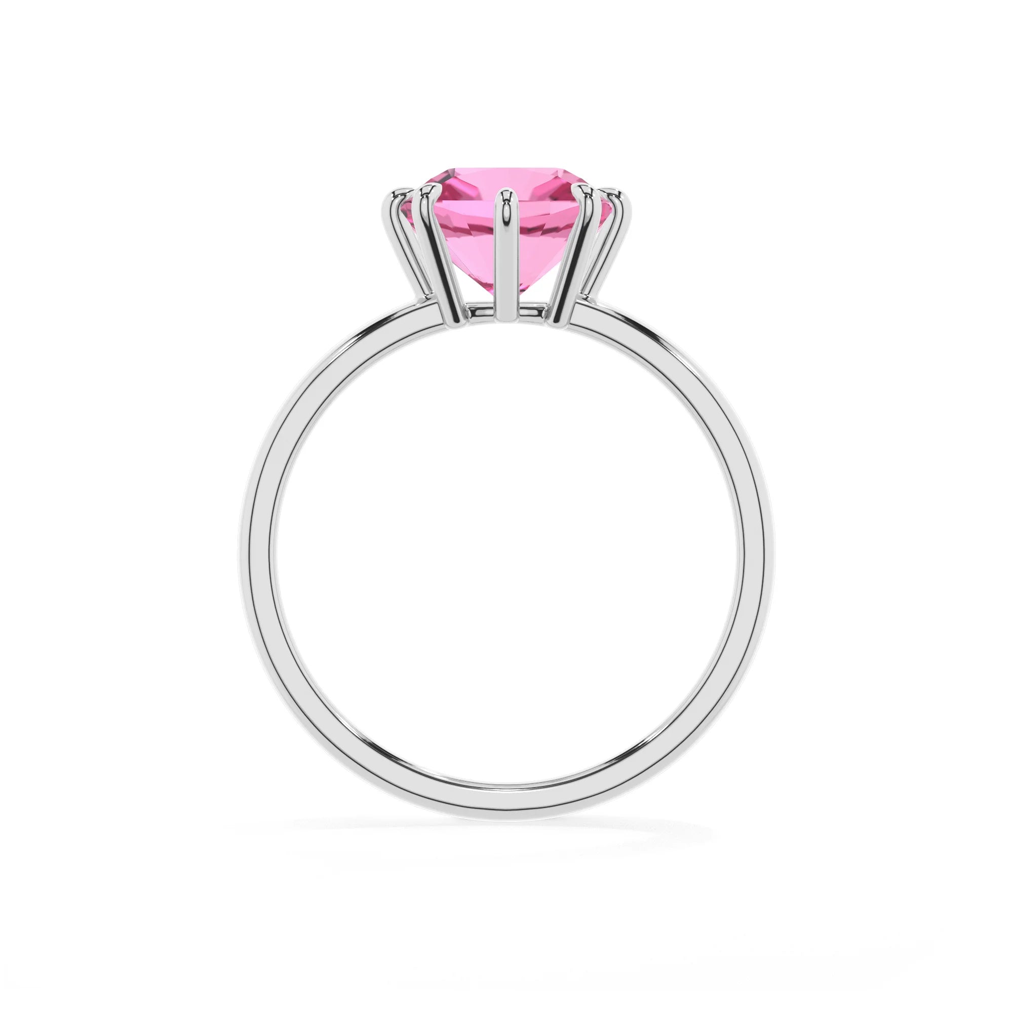 lab grown pink-sapphire cushion solitaire rings in platinum
