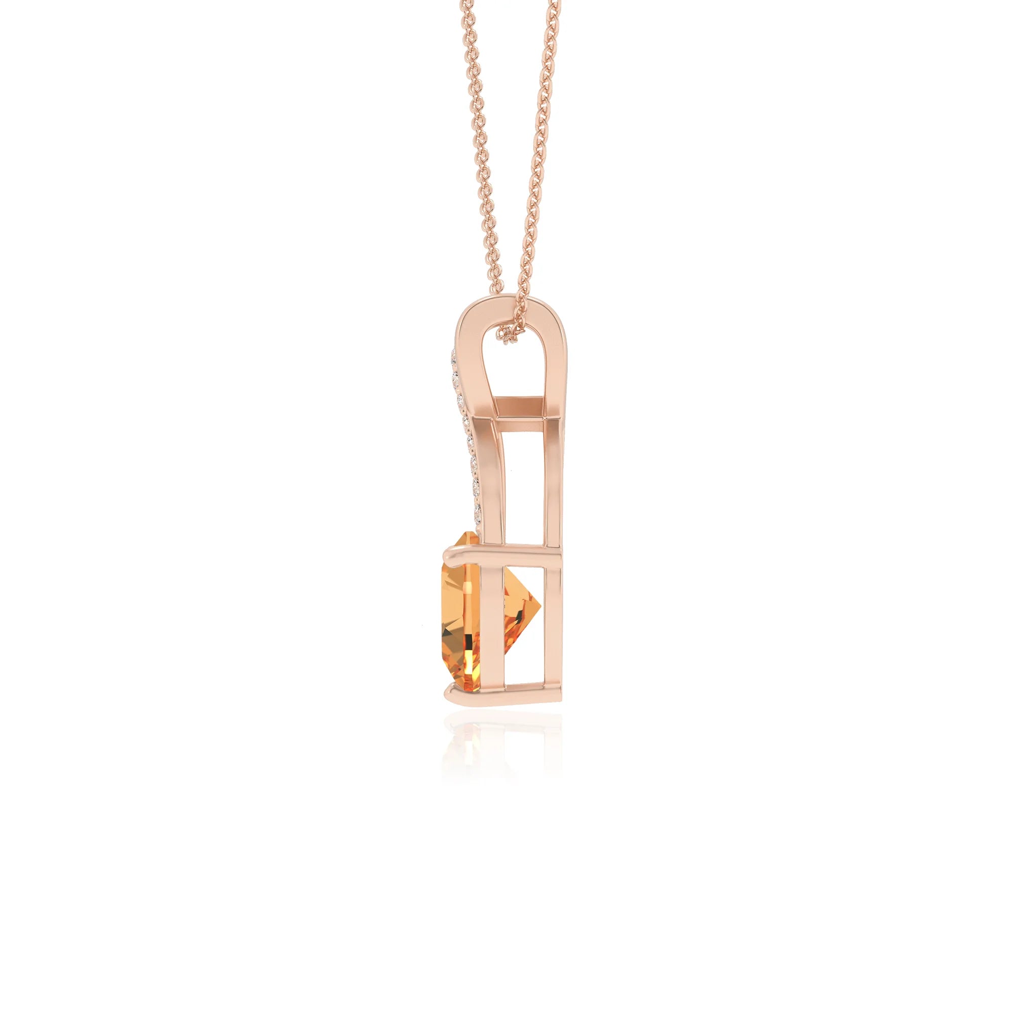 lab grown citrine heart solitaire necklaces in rose gold