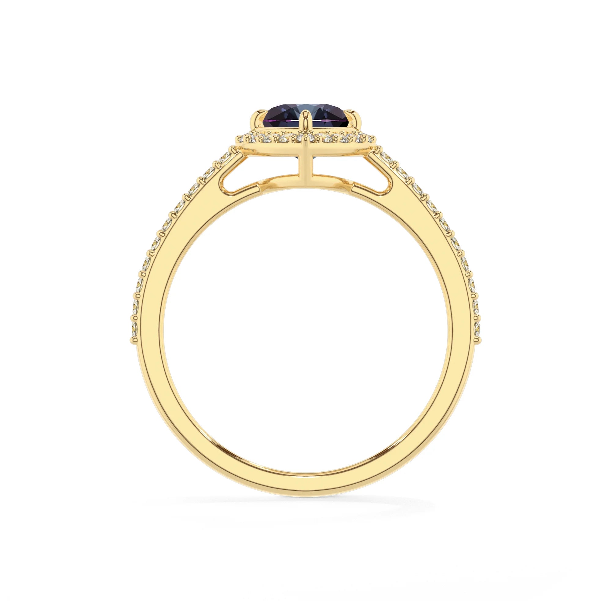 lab grown alexandrite heart solitaire rings in yellow gold