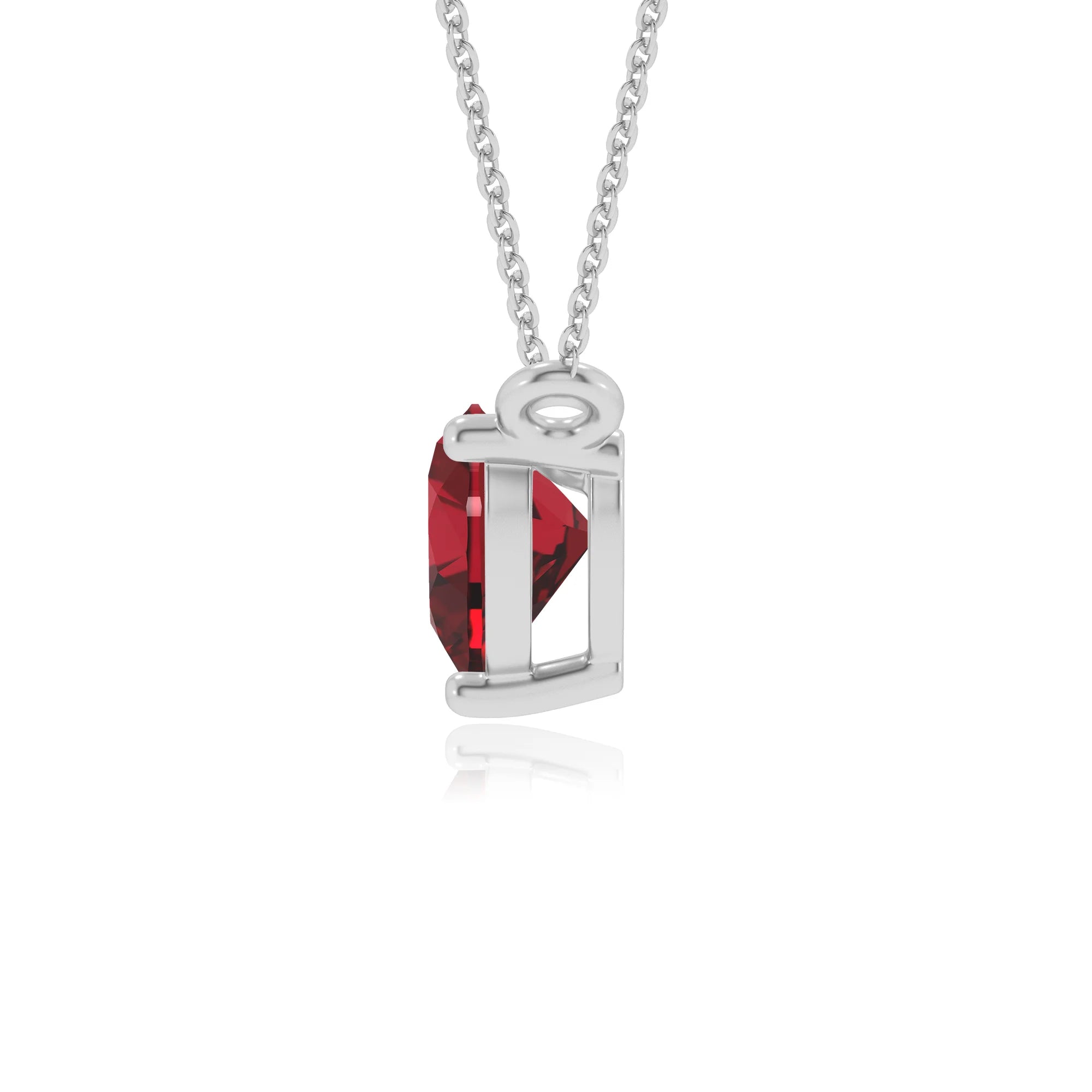 lab grown ruby heart solitaire necklaces in sterling silver
