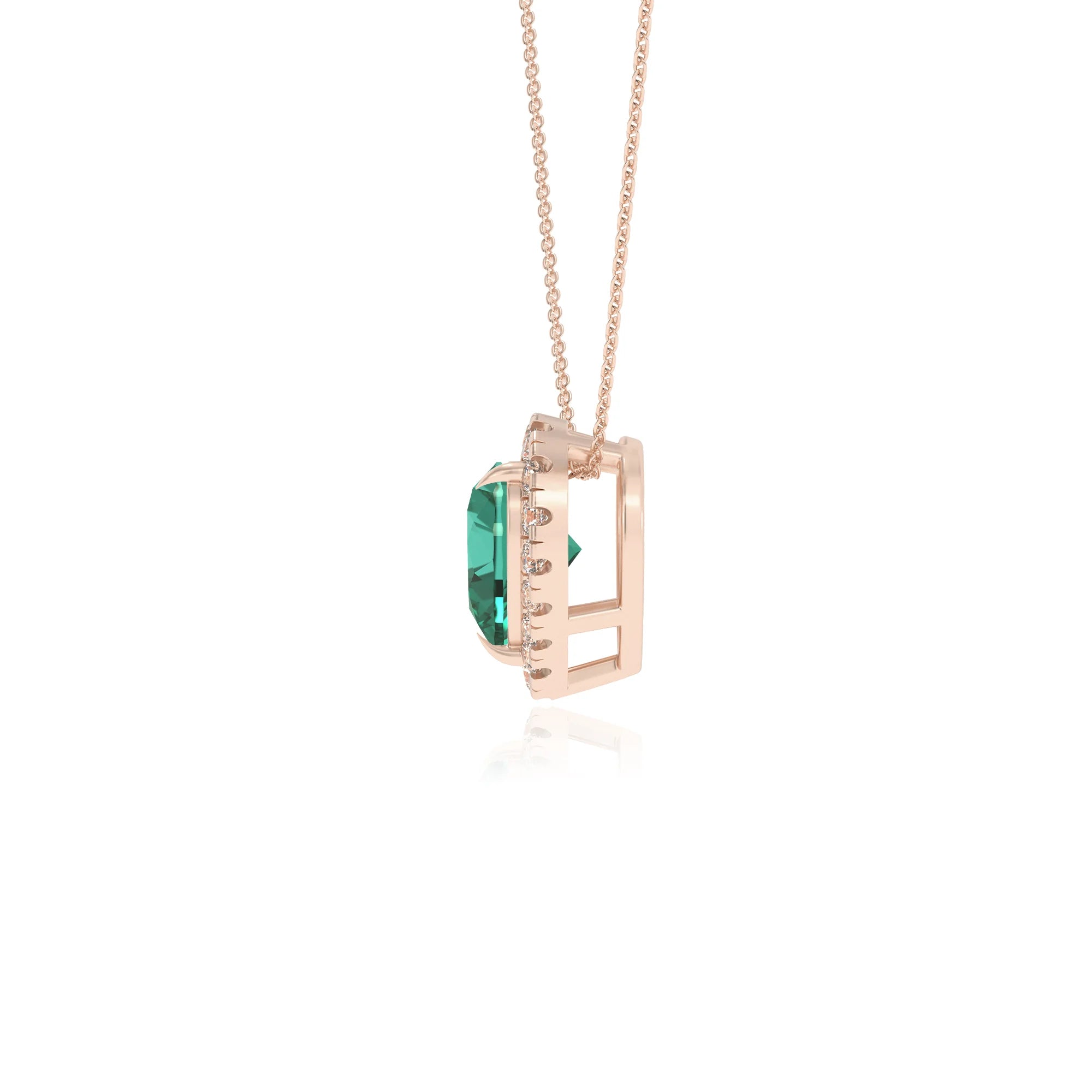 lab grown emerald heart solitaire necklaces in rose gold