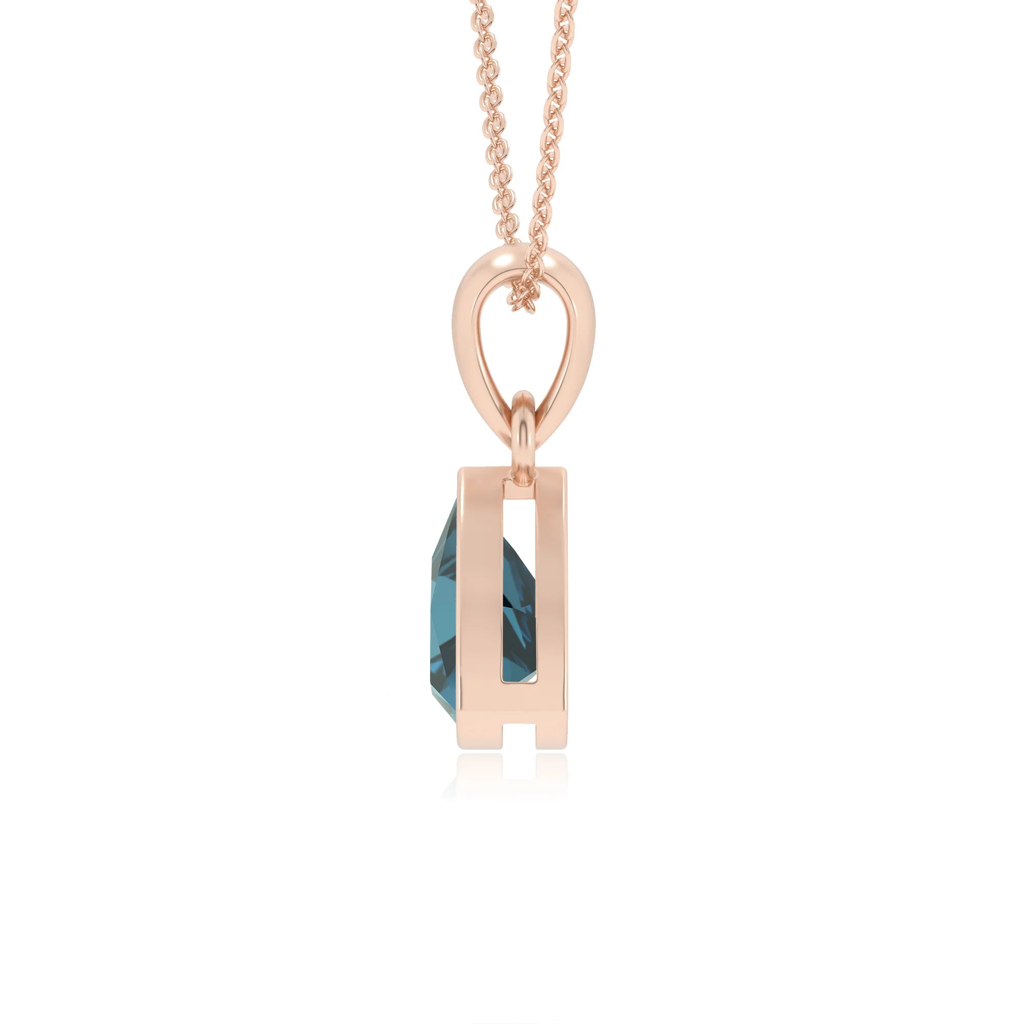 natural london-blue-topaz trillion solitaire necklaces in rose gold