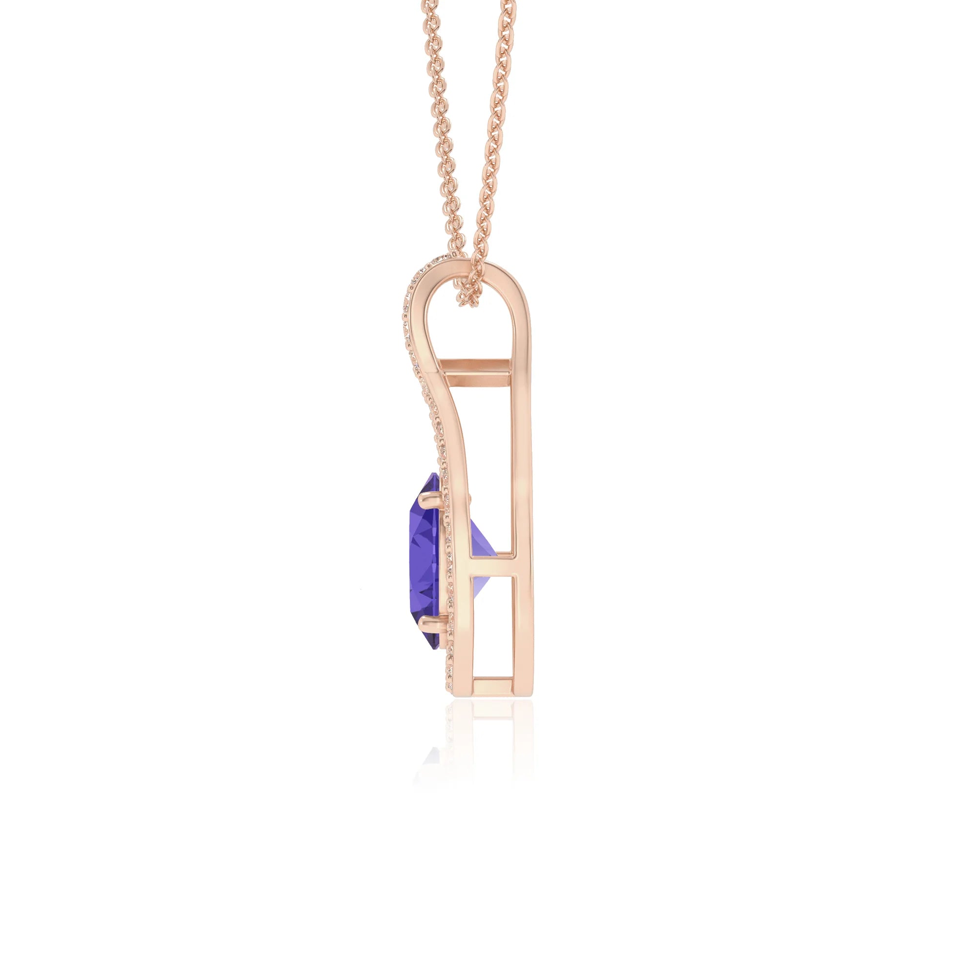 lab grown tanzanite oval solitaire necklaces in rose gold