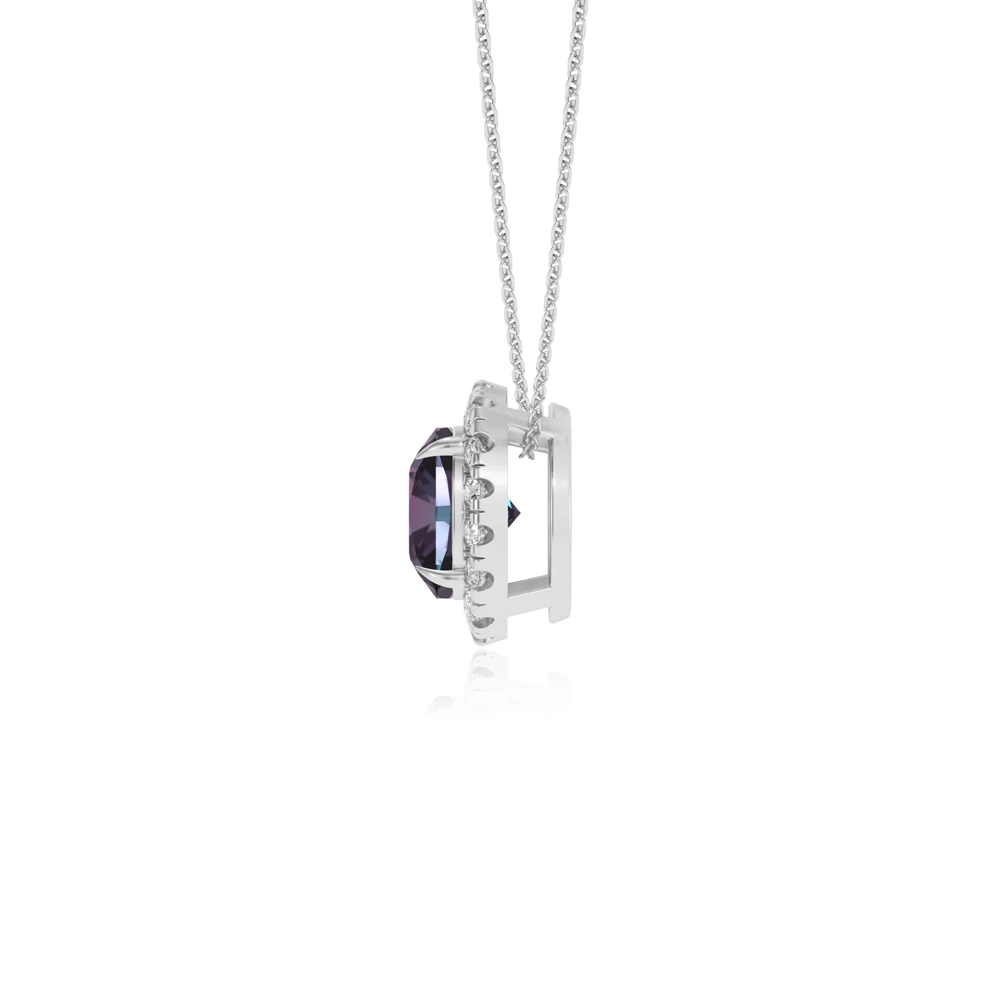 lab grown alexandrite cushion solitaire necklaces in white gold