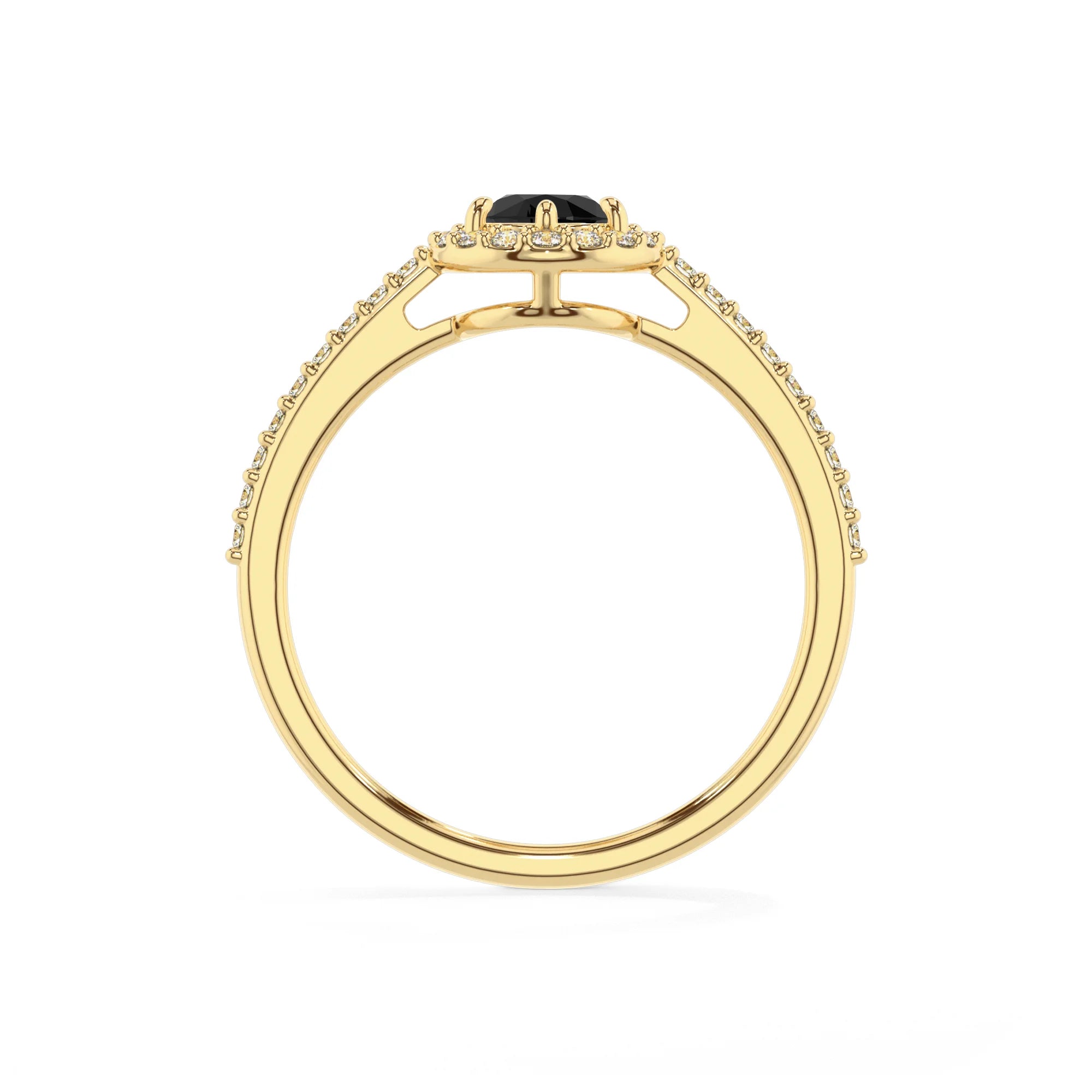 natural black-onyx pear solitaire rings in yellow gold