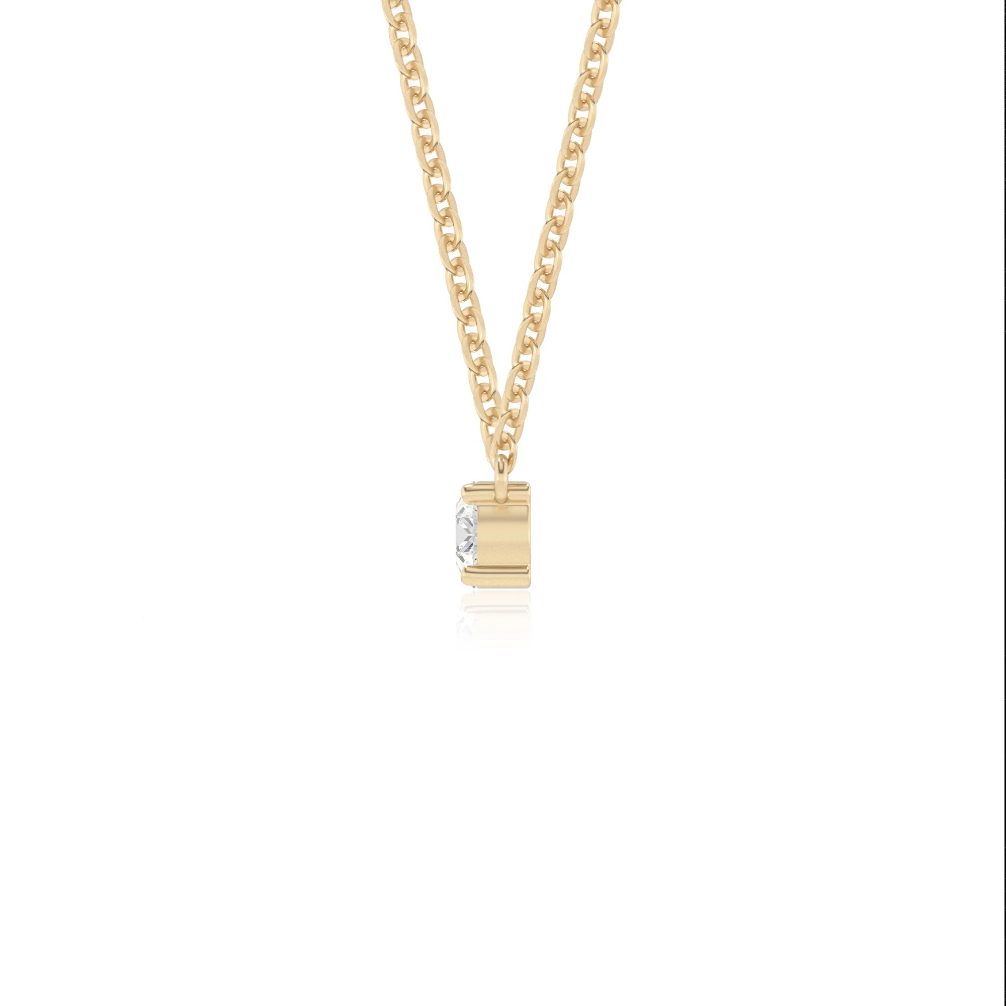 lab grown moissanite round bar v-bale necklaces in yellow gold