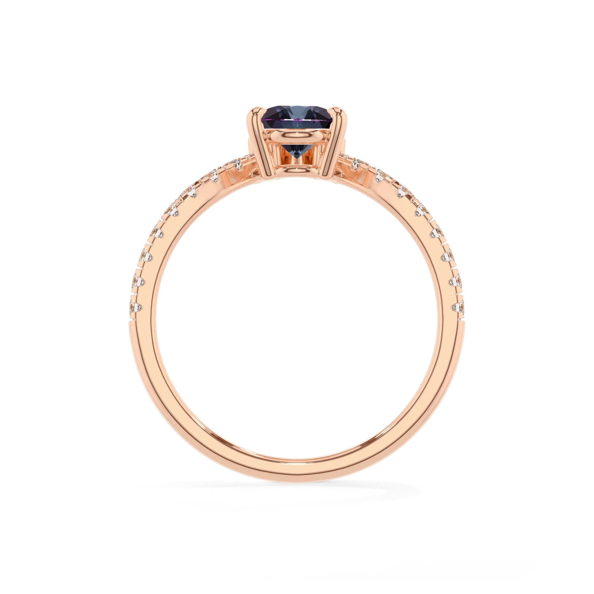 lab grown alexandrite pear solitaire rings in rose gold