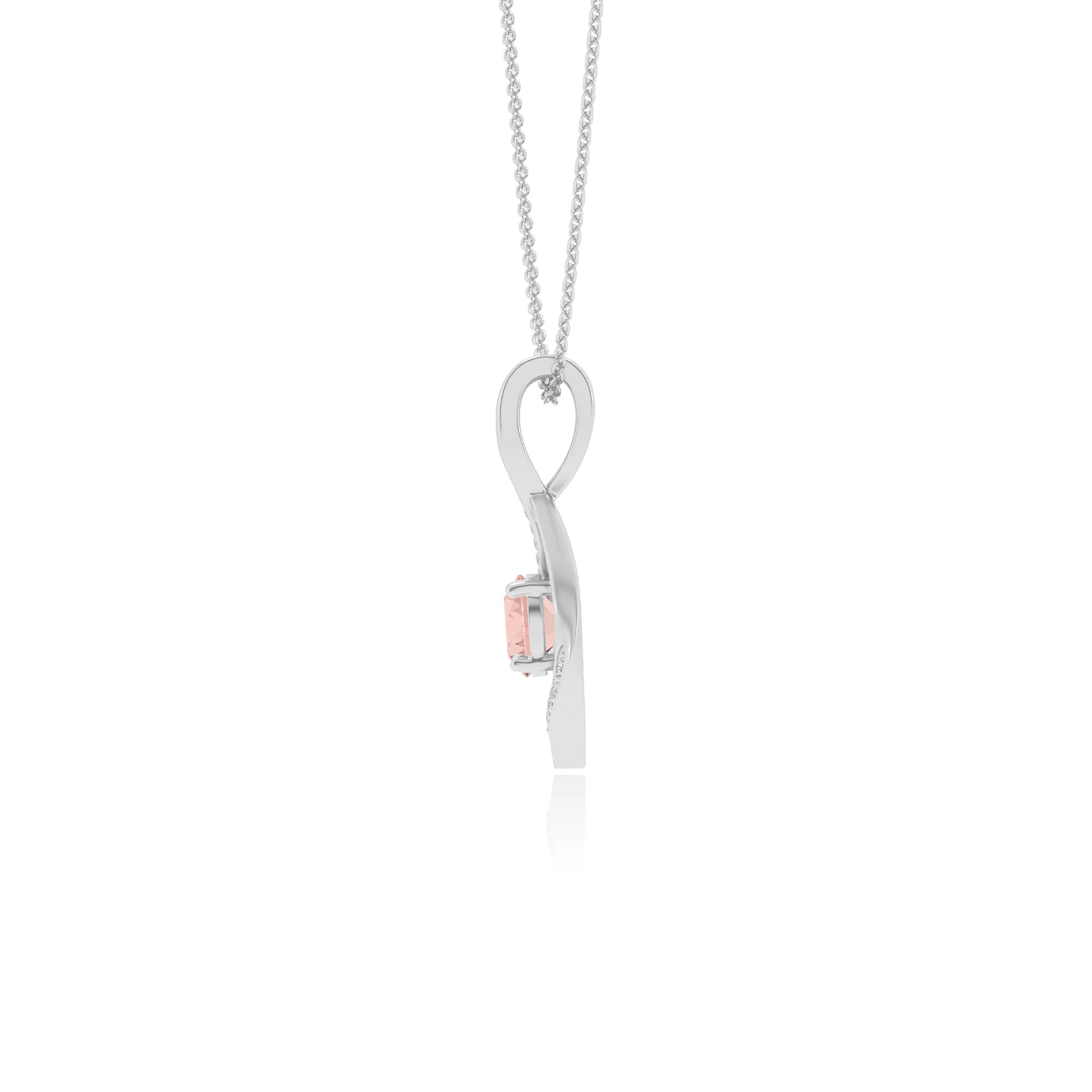 lab grown morganite round solitaire necklaces in platinum