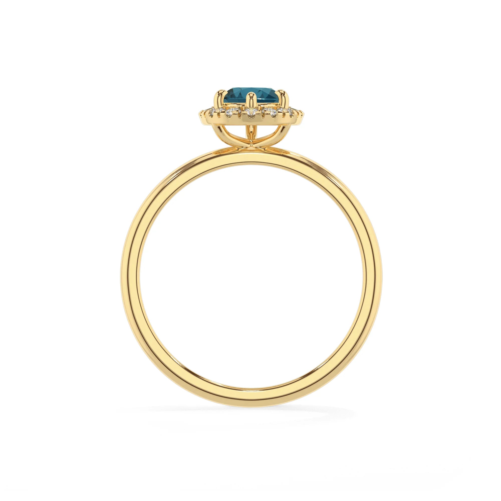 natural london-blue-topaz pear solitaire rings in yellow gold