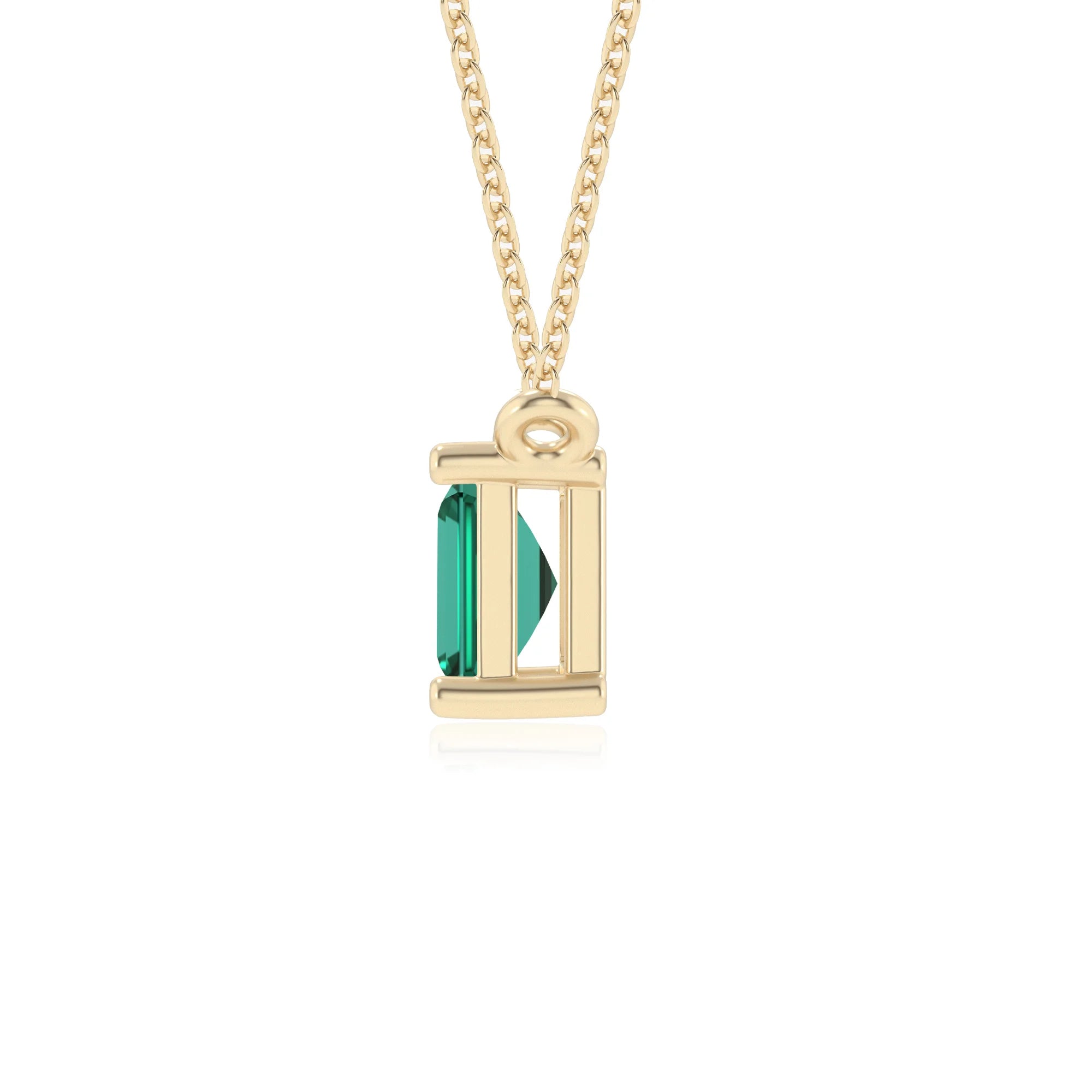 lab grown emerald octogon cut solitaire necklaces in yellow gold