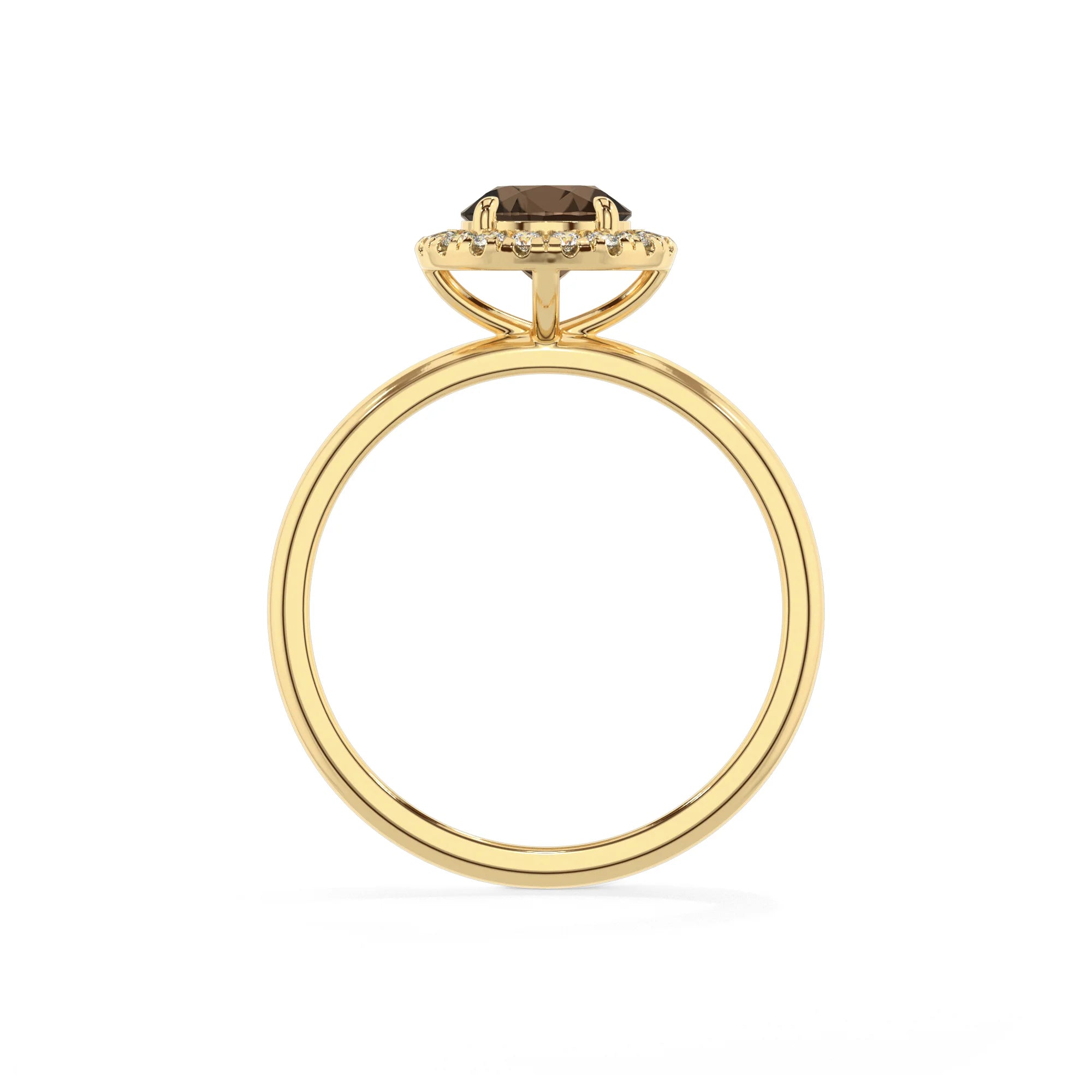 natural smoky-quartz round solitaire rings in yellow gold