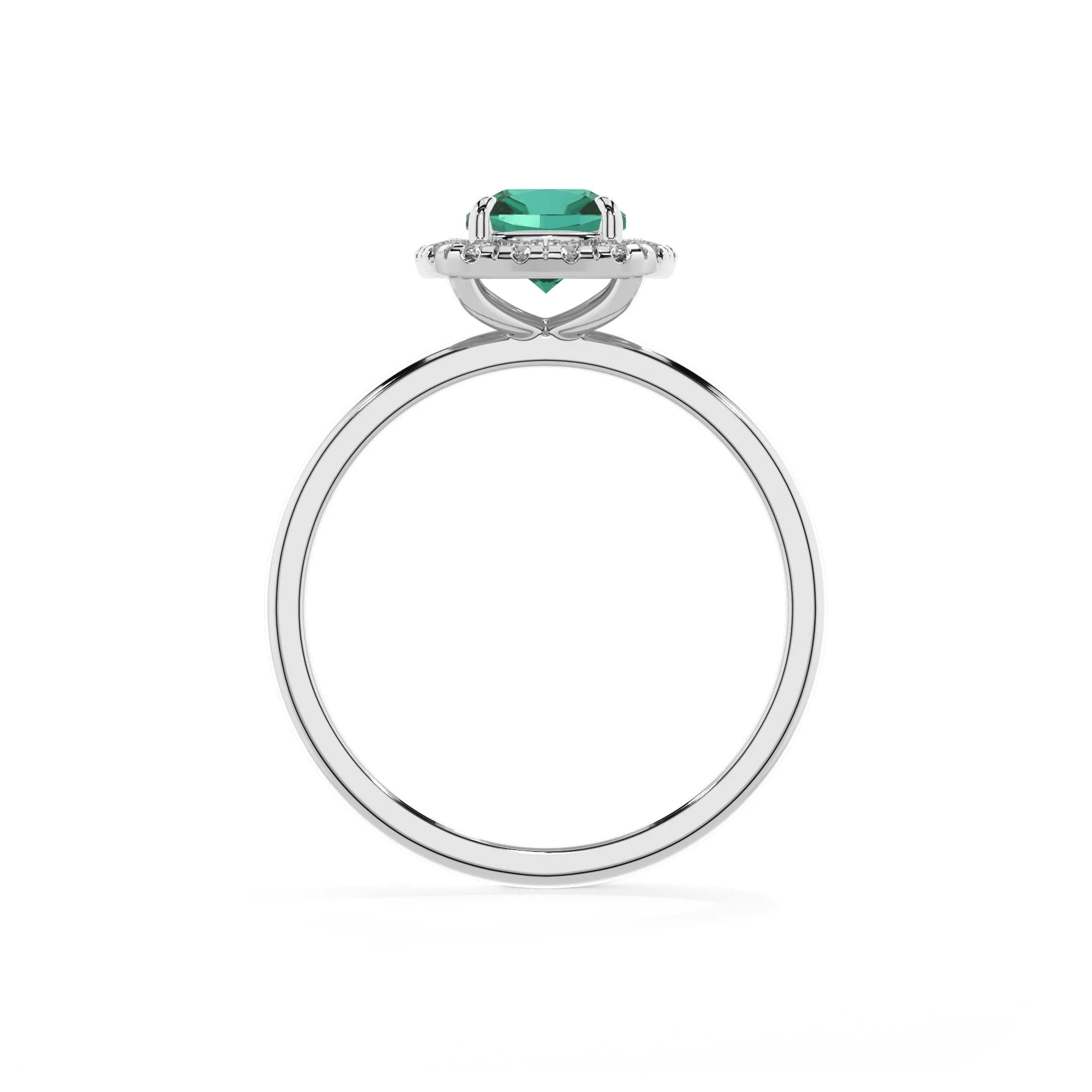 lab grown emerald cushion solitaire rings in white gold