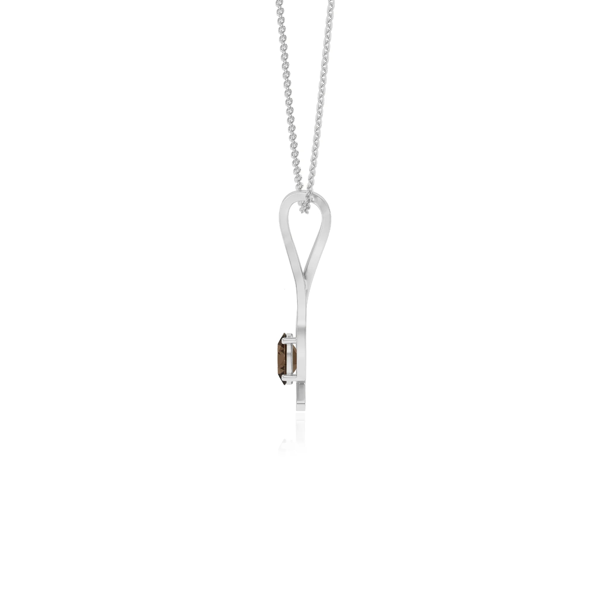natural smoky-quartz oval solitaire necklaces in platinum