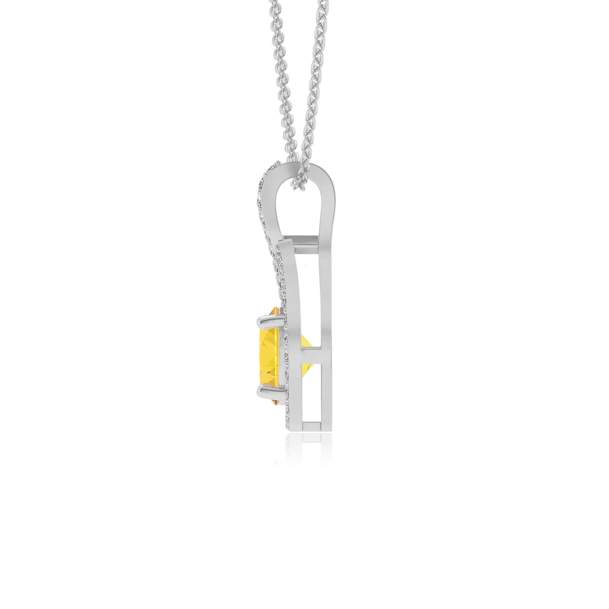 lab grown yellow-sapphire round solitaire necklaces in platinum