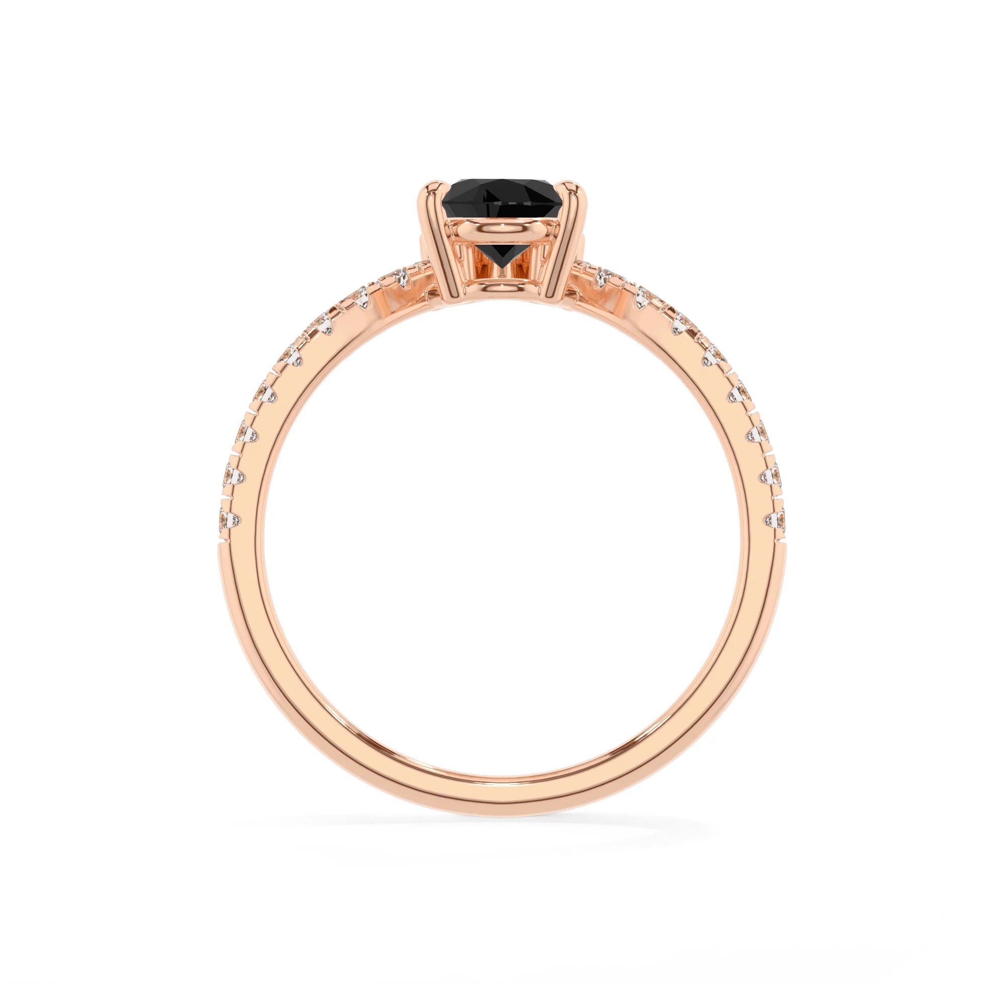 natural black-onyx pear solitaire rings in rose gold