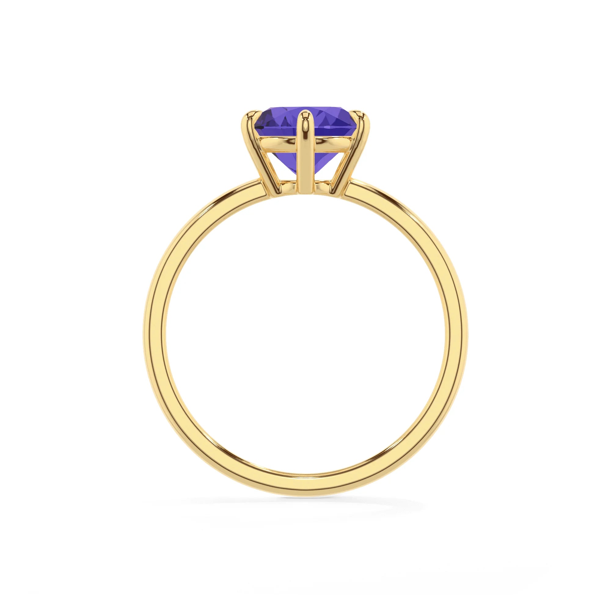 lab grown tanzanite round solitaire rings in yellow gold