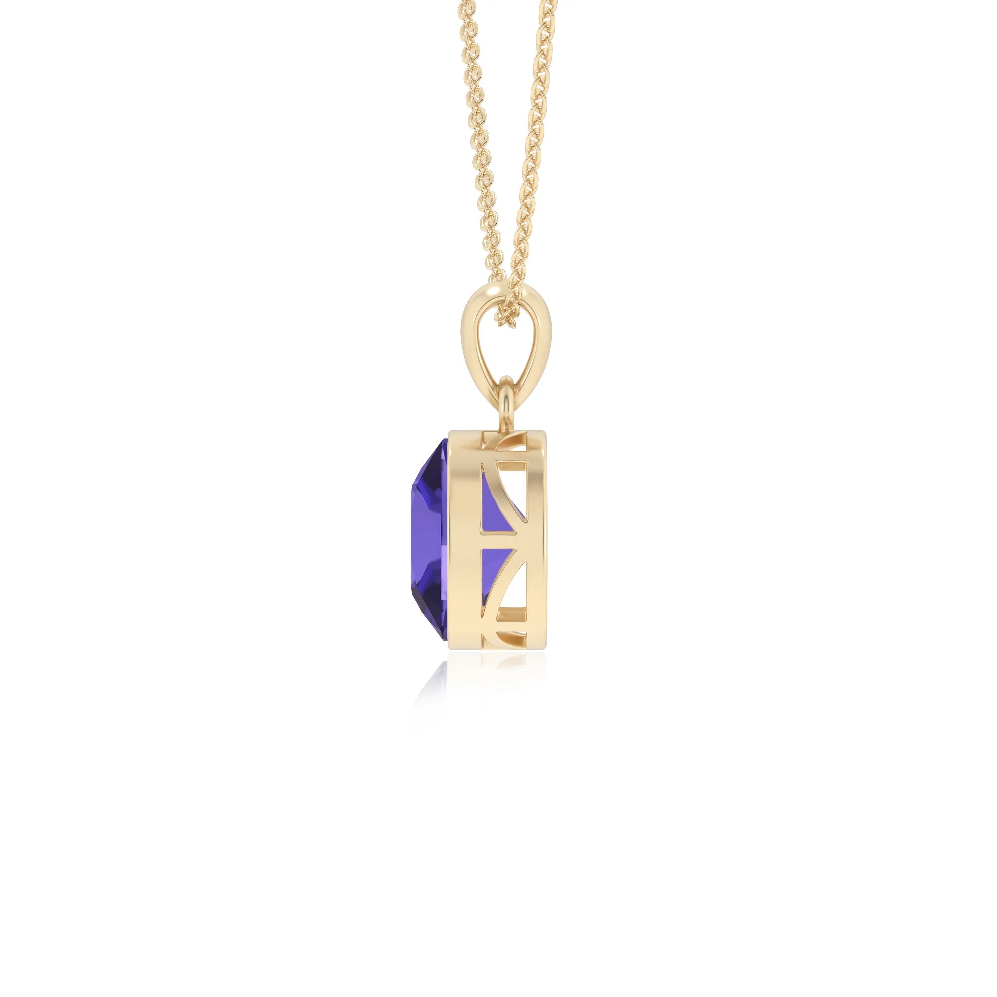 lab grown tanzanite cushion solitaire necklaces in yellow gold