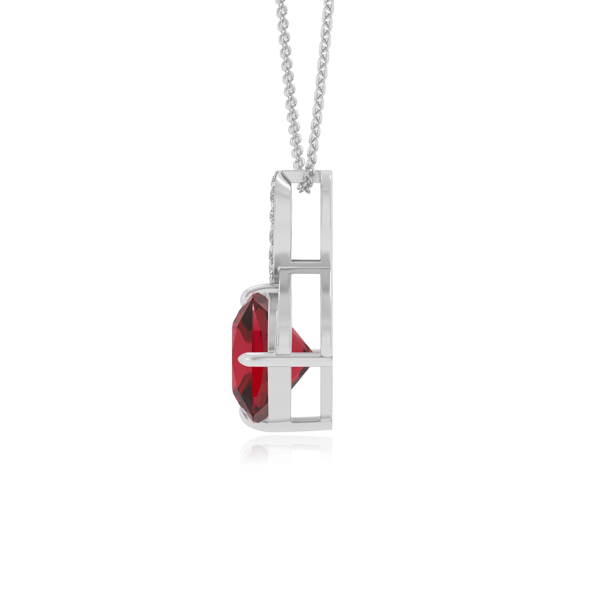 lab grown ruby cushion infinity necklaces in platinum