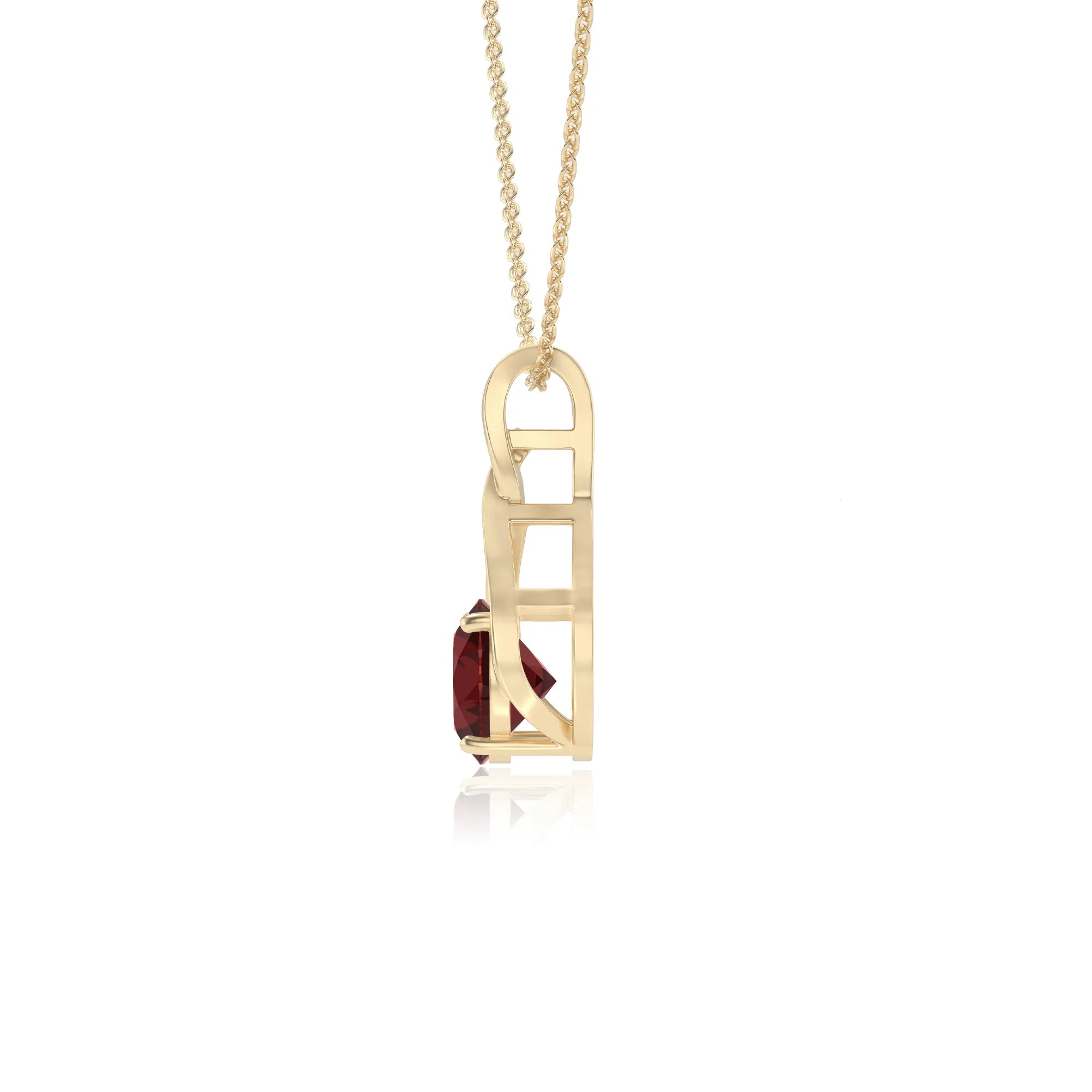 natural garnet round solitaire necklaces in yellow gold
