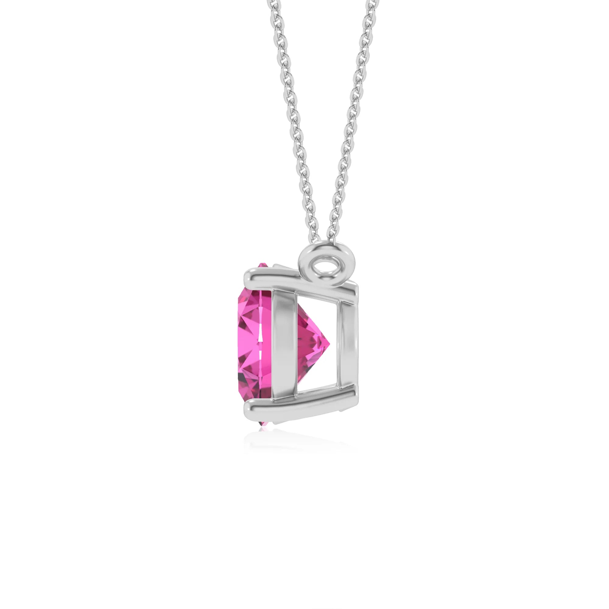 lab grown pink-sapphire oval solitaire necklaces in white gold
