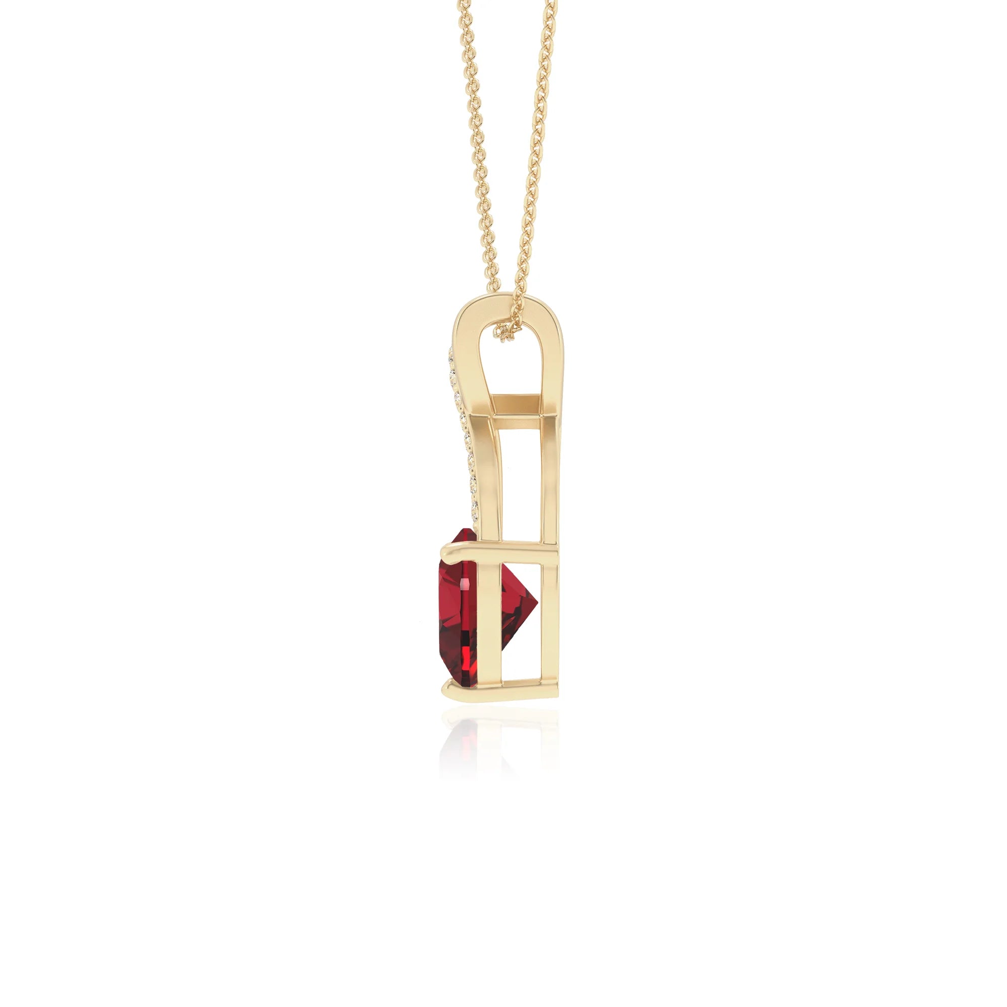 lab grown ruby heart solitaire necklaces in yellow gold